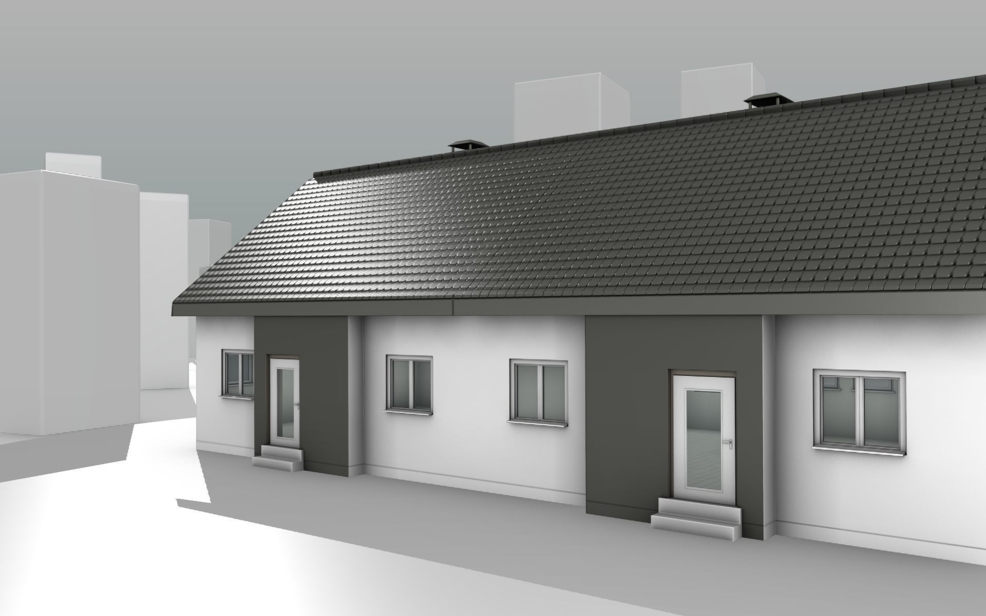 City House -11- Double-House - Roof black - Wall dark white Low-poly 3D model_12