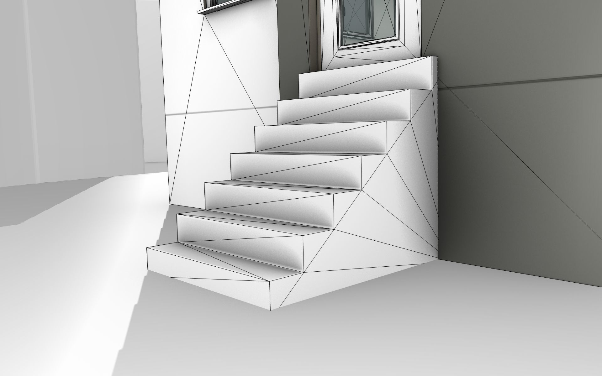 City House -11- Double-House - Roof black - Wall dark white Low-poly 3D model_22