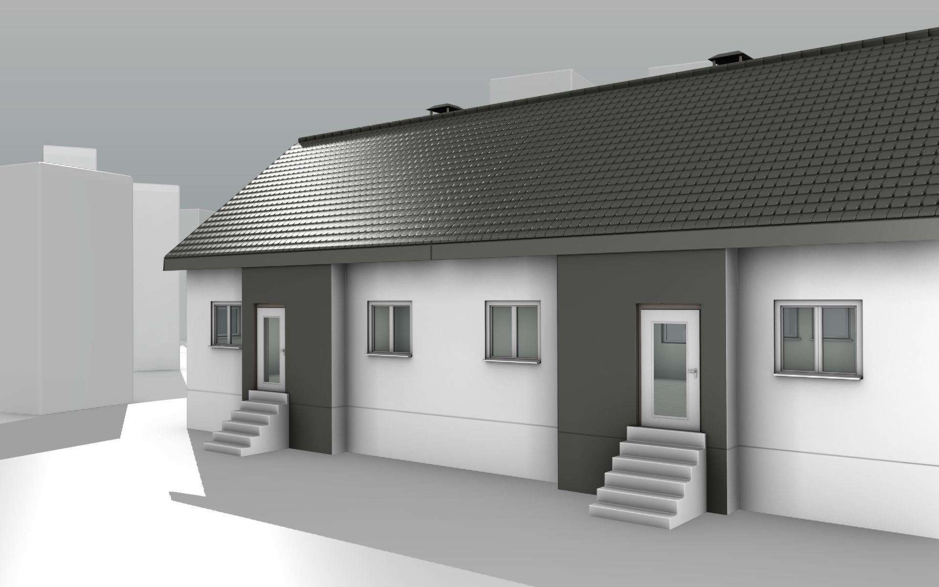 City House -11- Double-House - Roof black - Wall dark white Low-poly 3D model_8