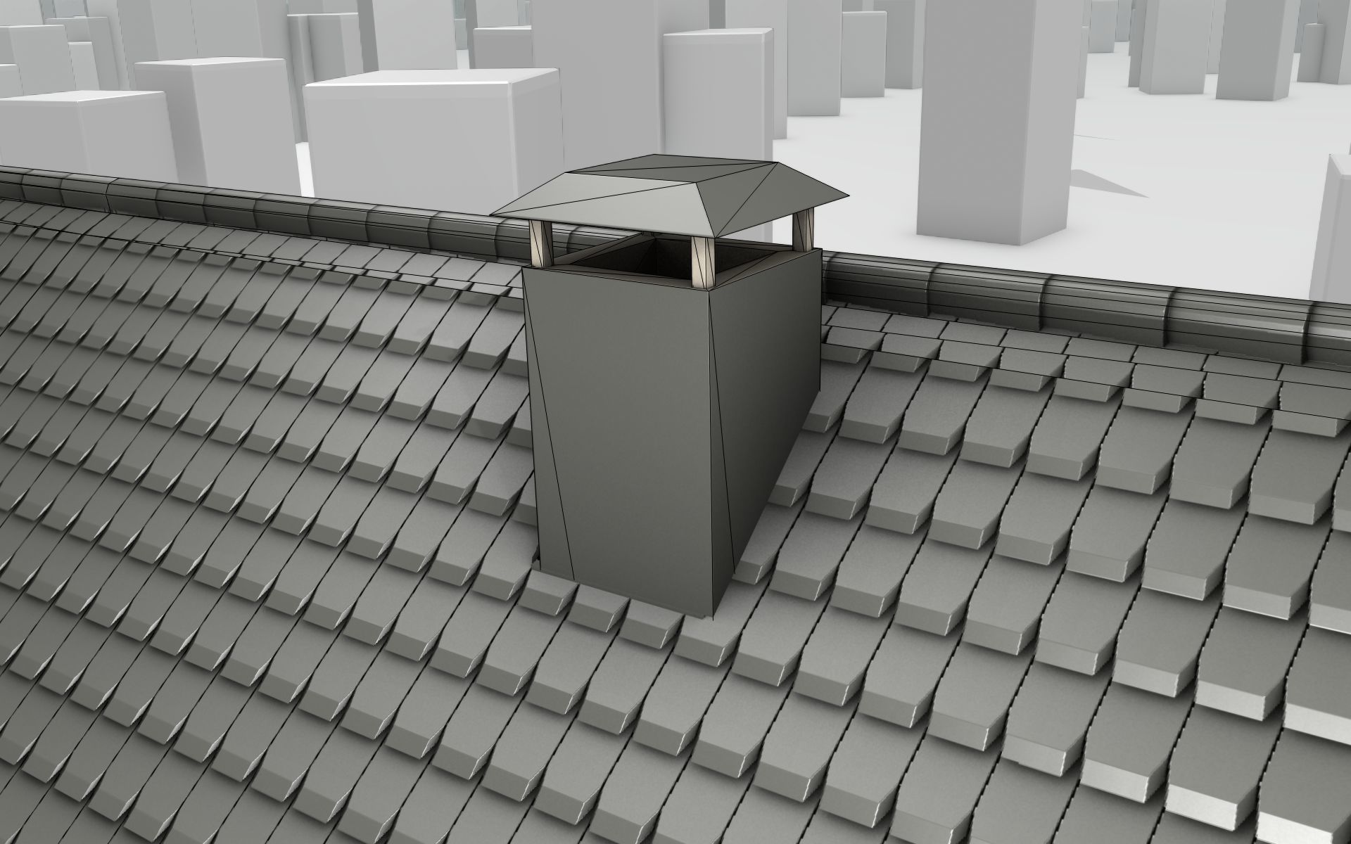 City House -11- Double-House - Roof black - Wall dark white Low-poly 3D model_18