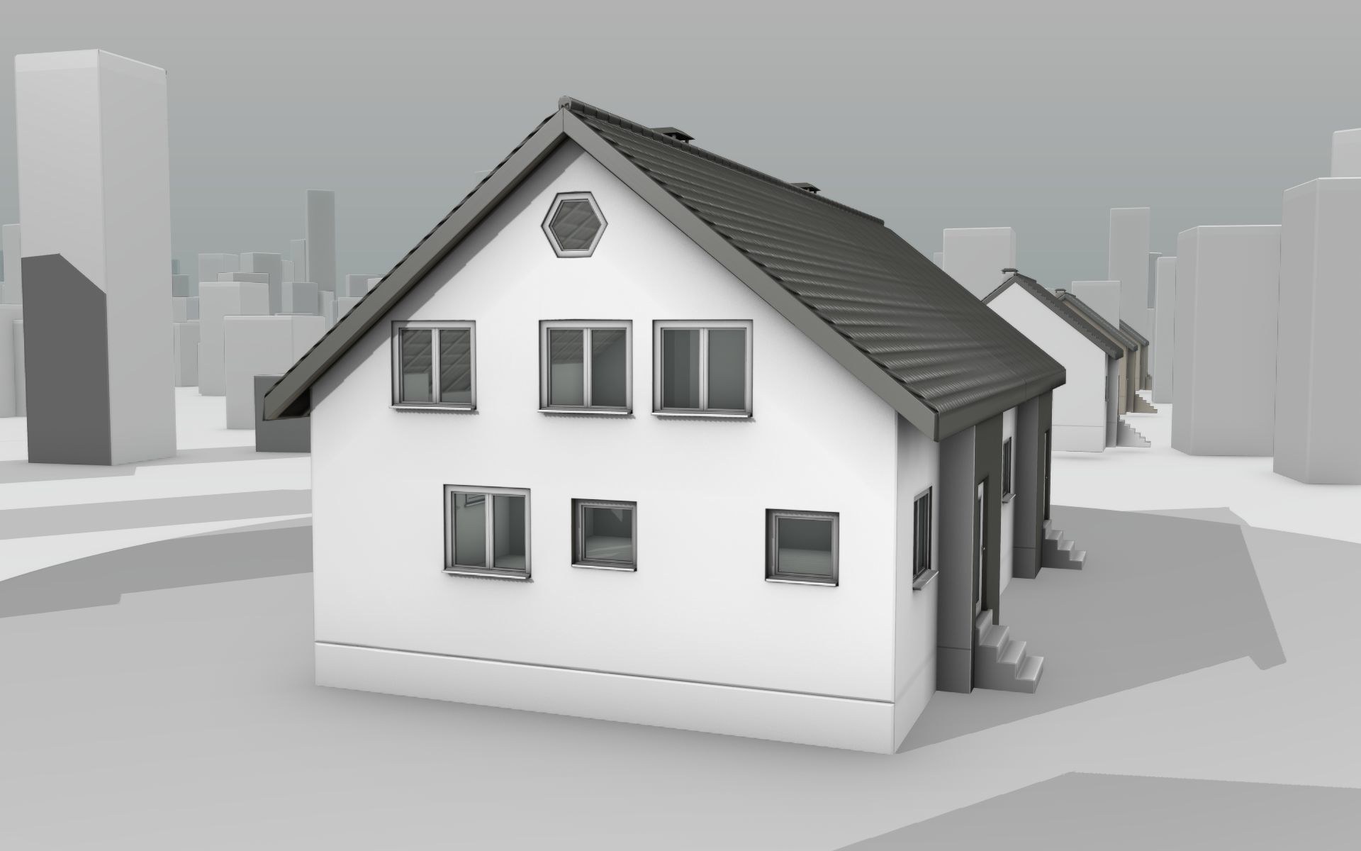 City House -11- Double-House - Roof black - Wall dark white Low-poly 3D model_3