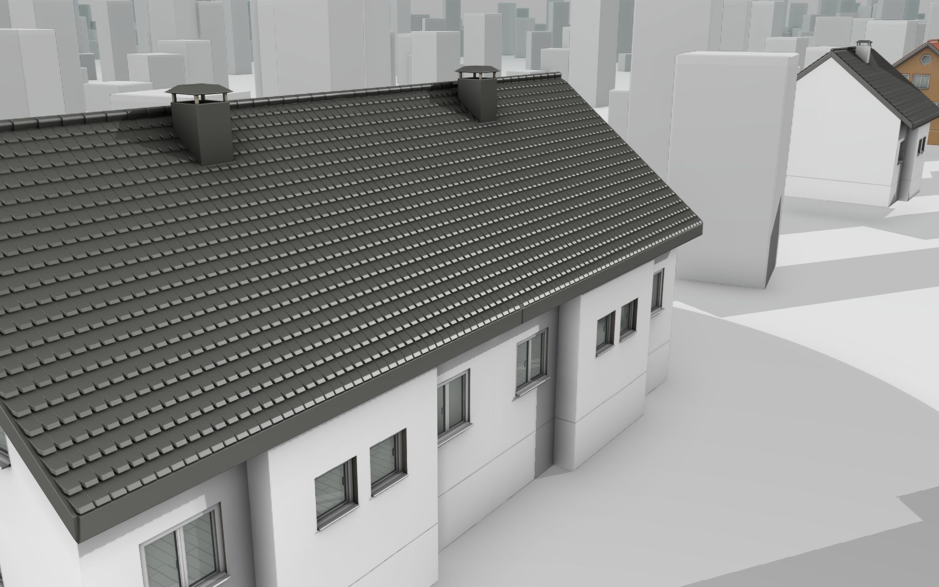 City House -11- Double-House - Roof black - Wall dark white Low-poly 3D model_7