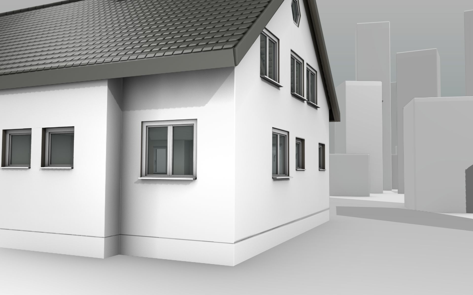 City House -11- Double-House - Roof black - Wall dark white Low-poly 3D model_41