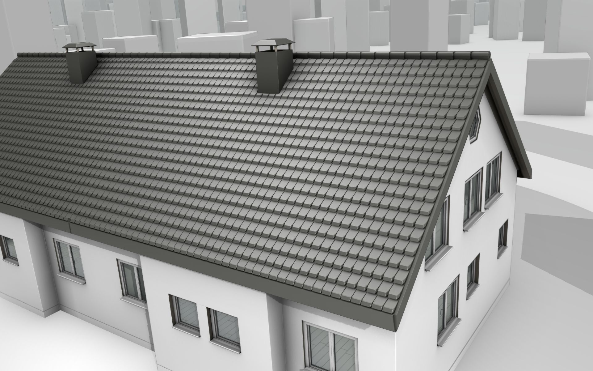 City House -11- Double-House - Roof black - Wall dark white Low-poly 3D model_42