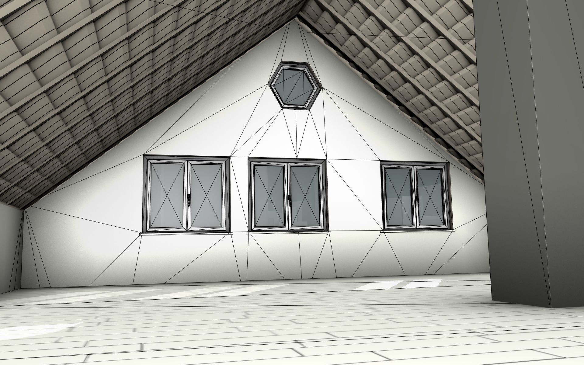 City House -11- Double-House - Roof black - Wall dark white Low-poly 3D model_23