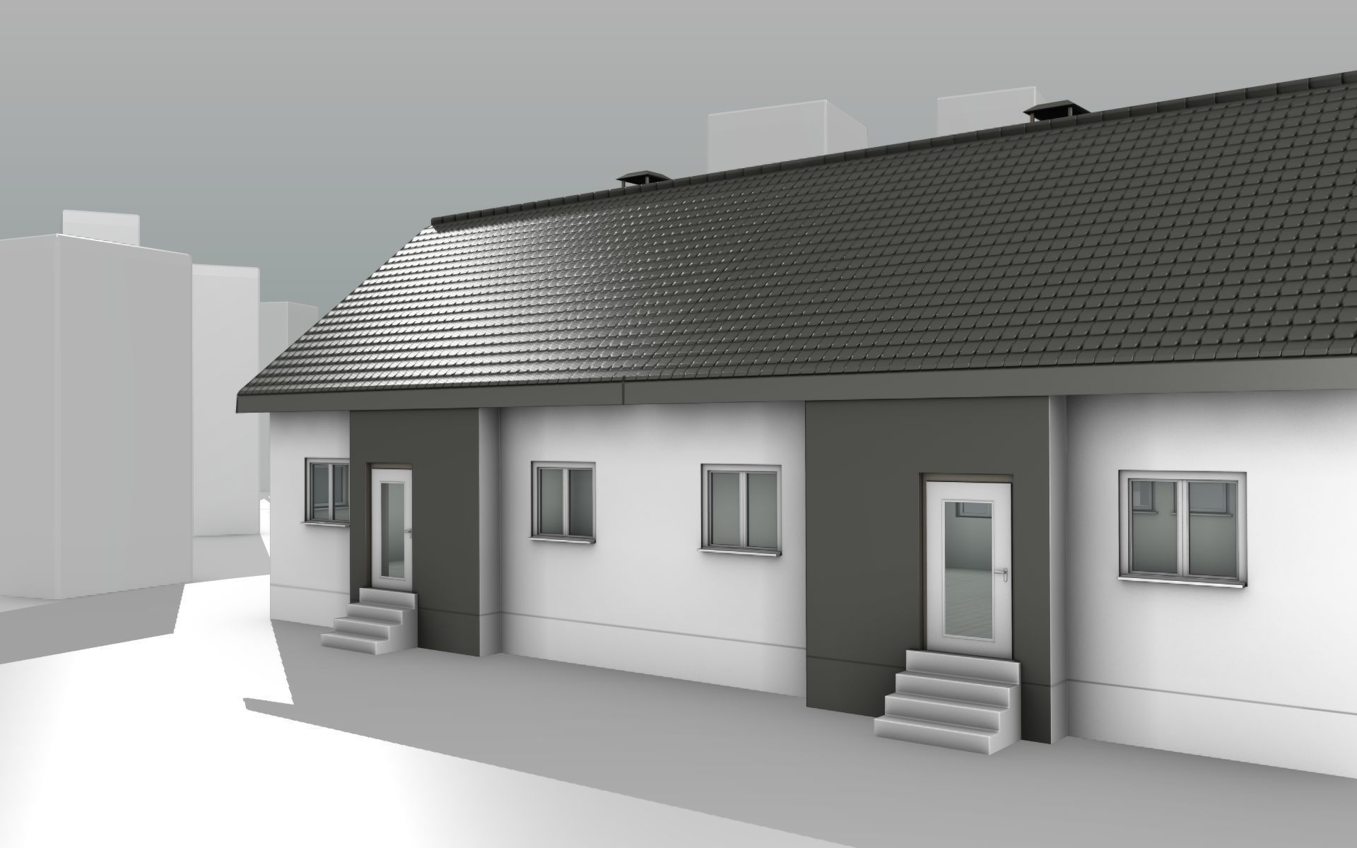 City House -11- Double-House - Roof black - Wall dark white Low-poly 3D model_10