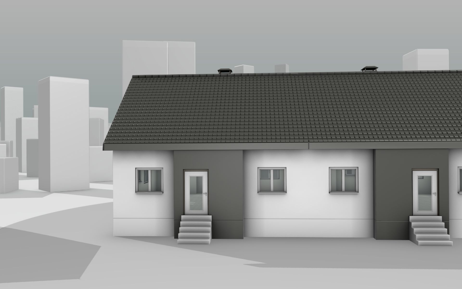 City House -11- Double-House - Roof black - Wall dark white Low-poly 3D model_32