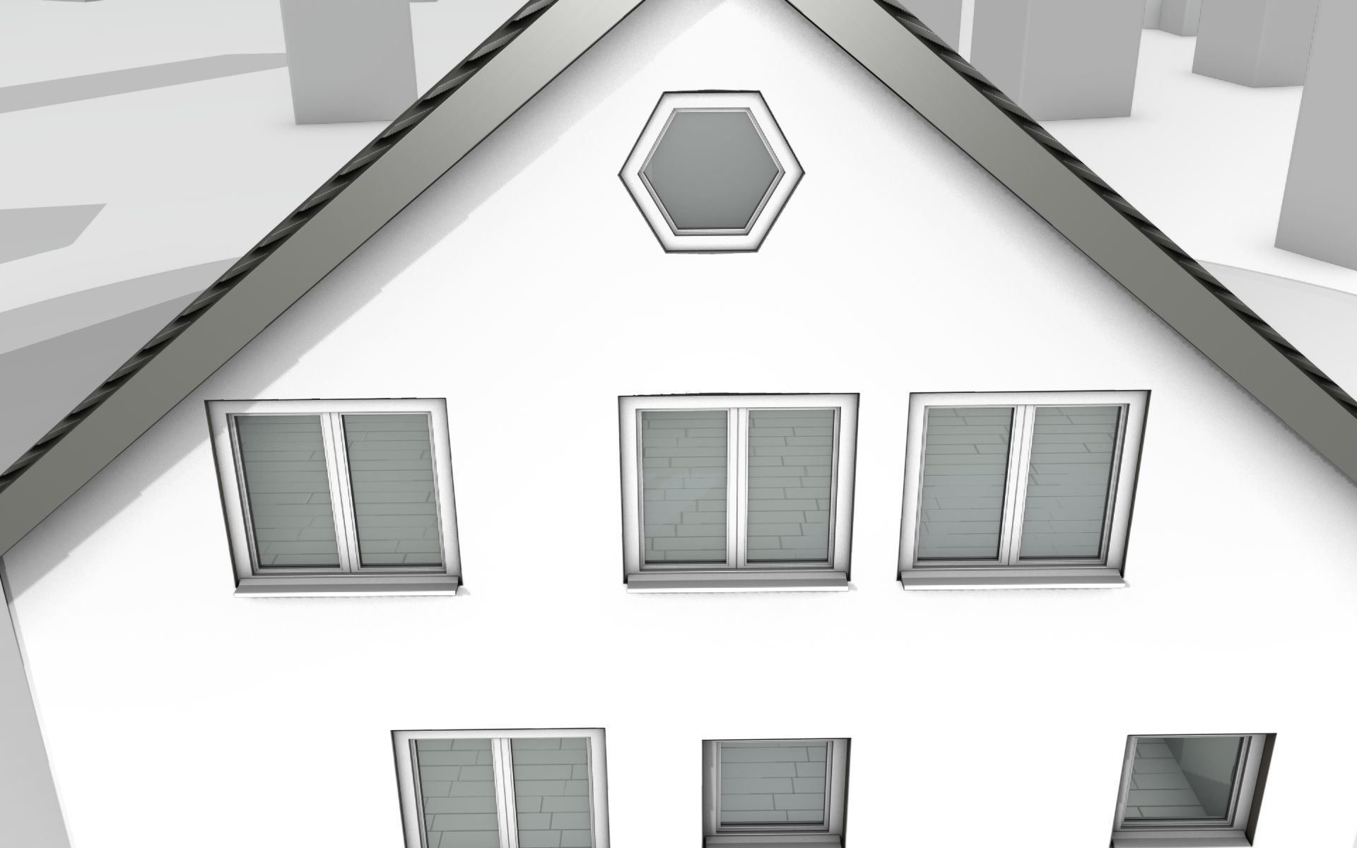 City House -10- Half-Double-House - Roof black - Wall white Low-poly 3D model_8