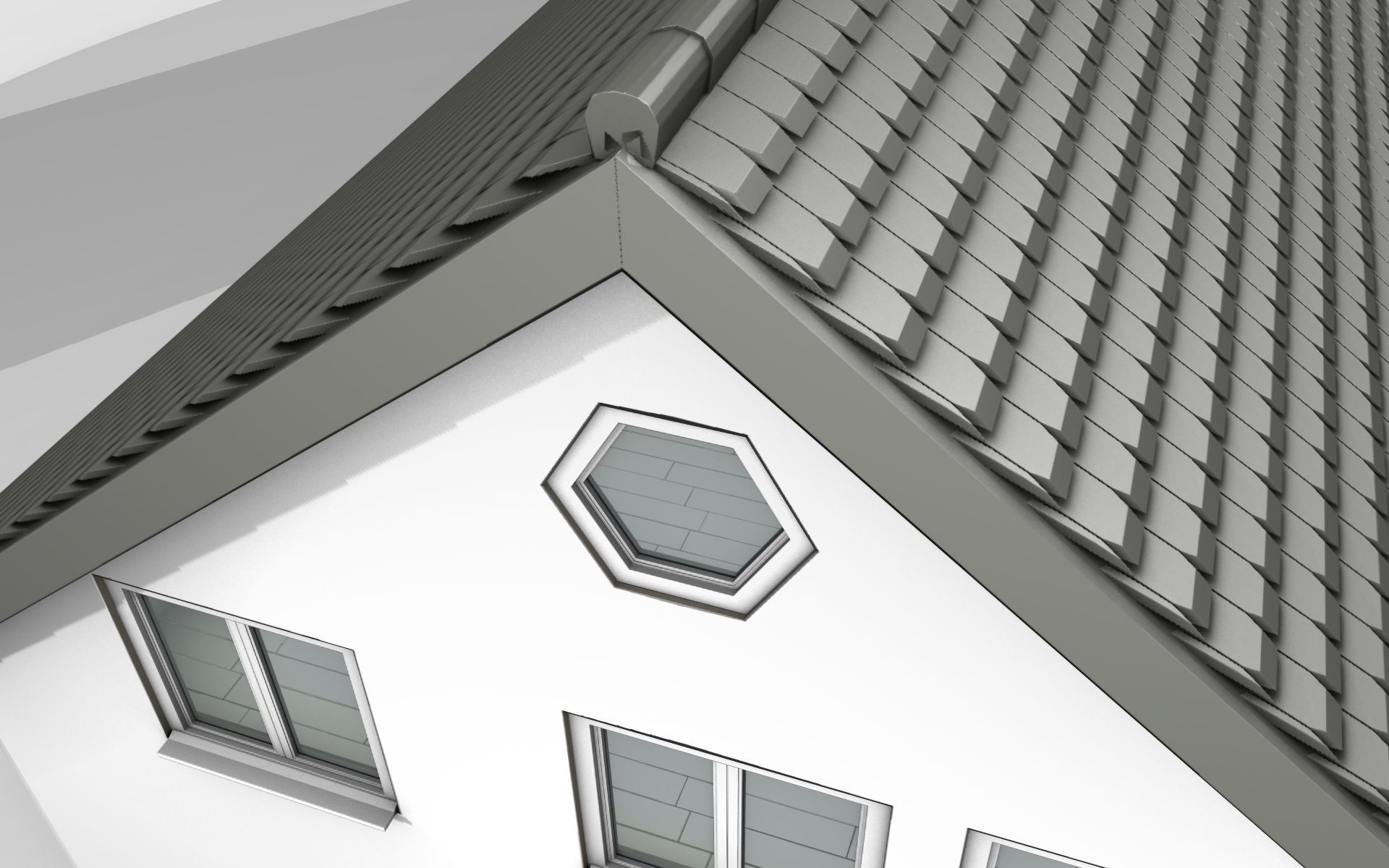 City House -10- Half-Double-House - Roof black - Wall white Low-poly 3D model_36