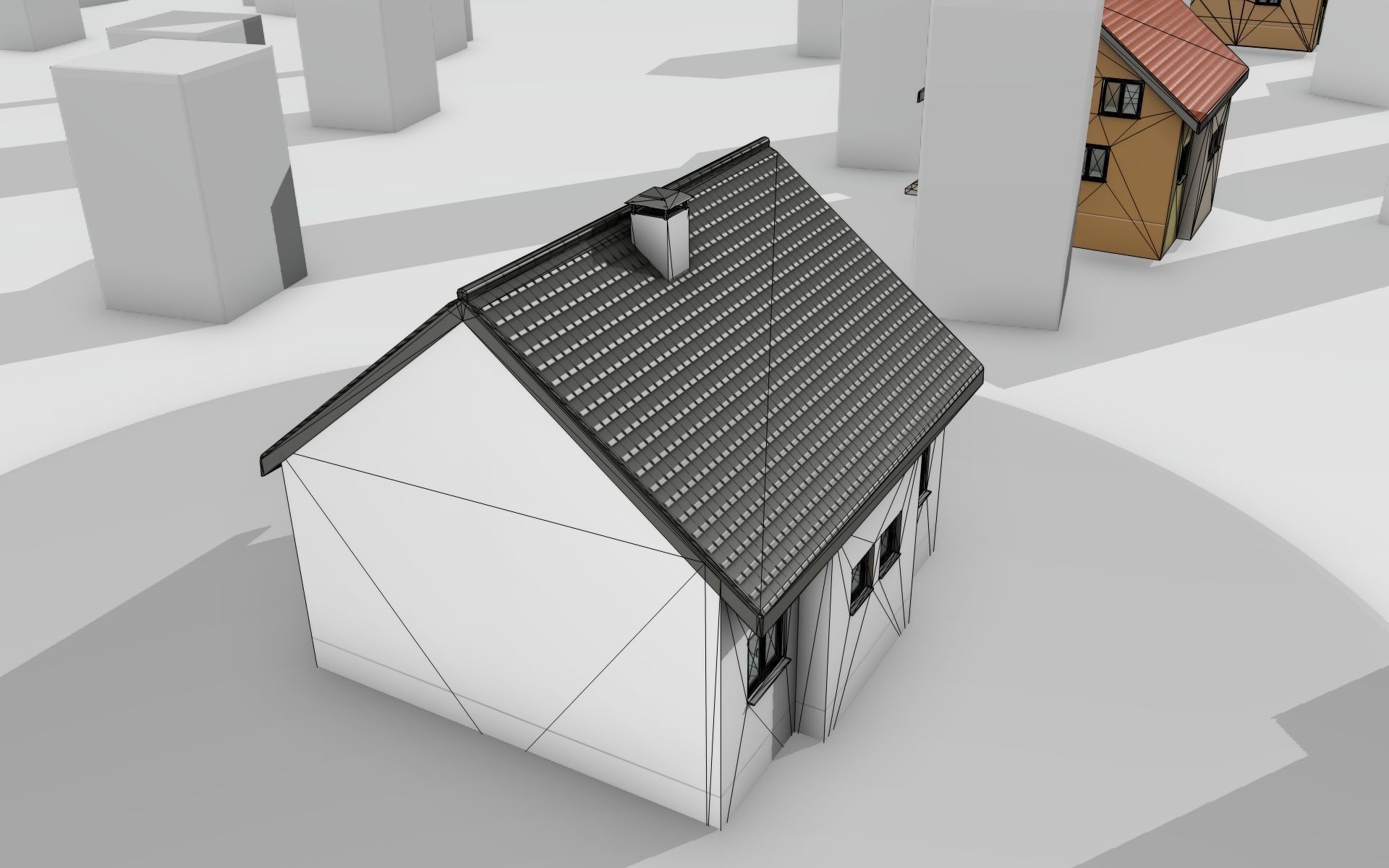 City House -10- Half-Double-House - Roof black - Wall white Low-poly 3D model_26