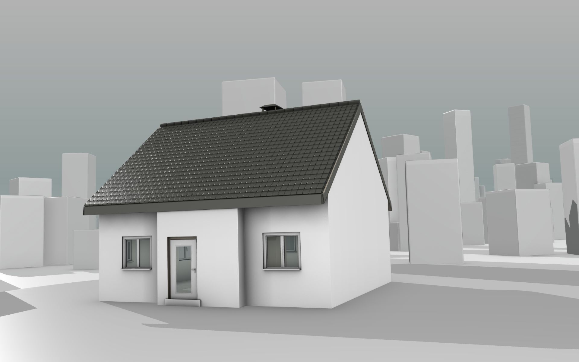 City House -10- Half-Double-House - Roof black - Wall white Low-poly 3D model_16