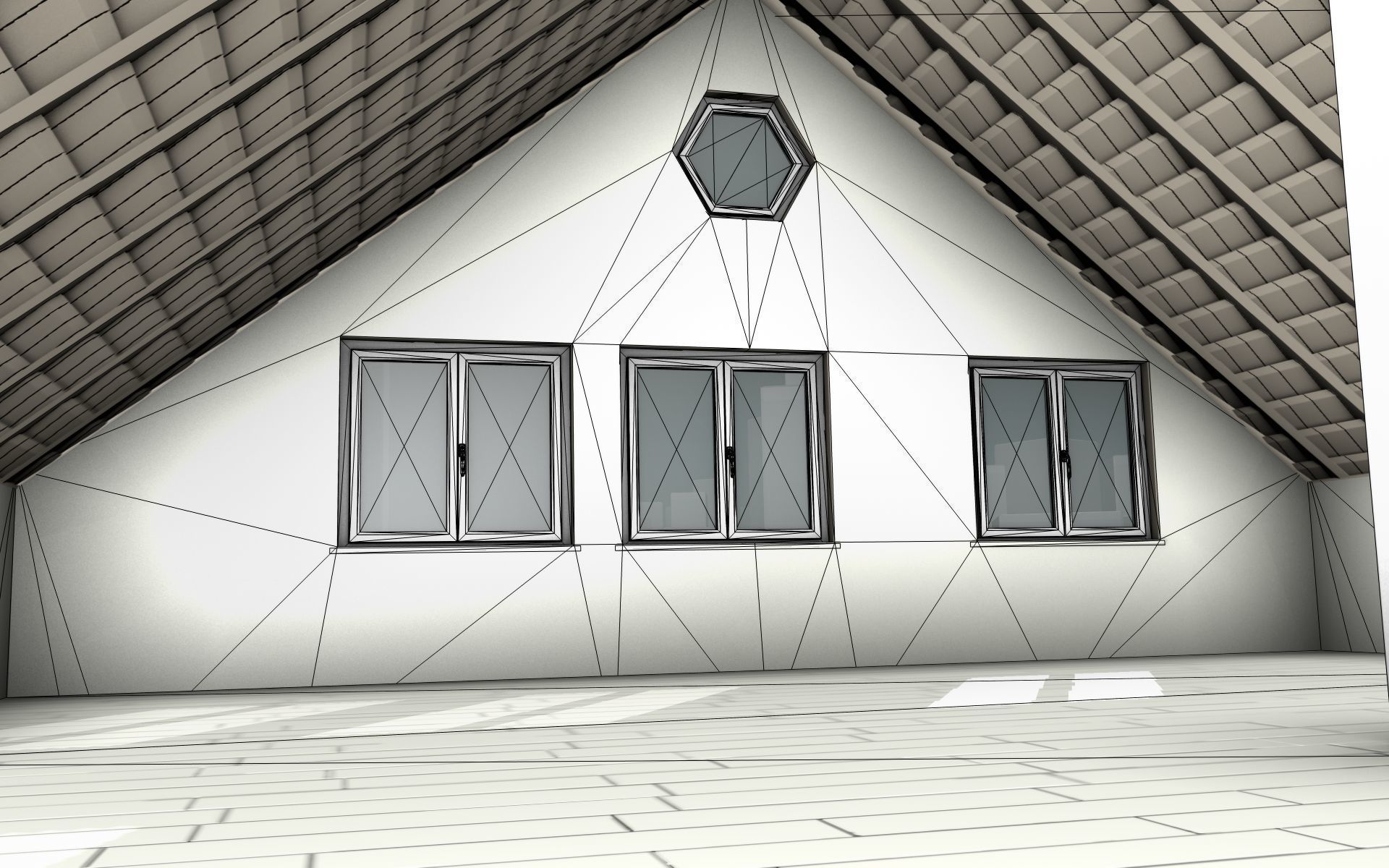 City House -10- Half-Double-House - Roof black - Wall white Low-poly 3D model_5