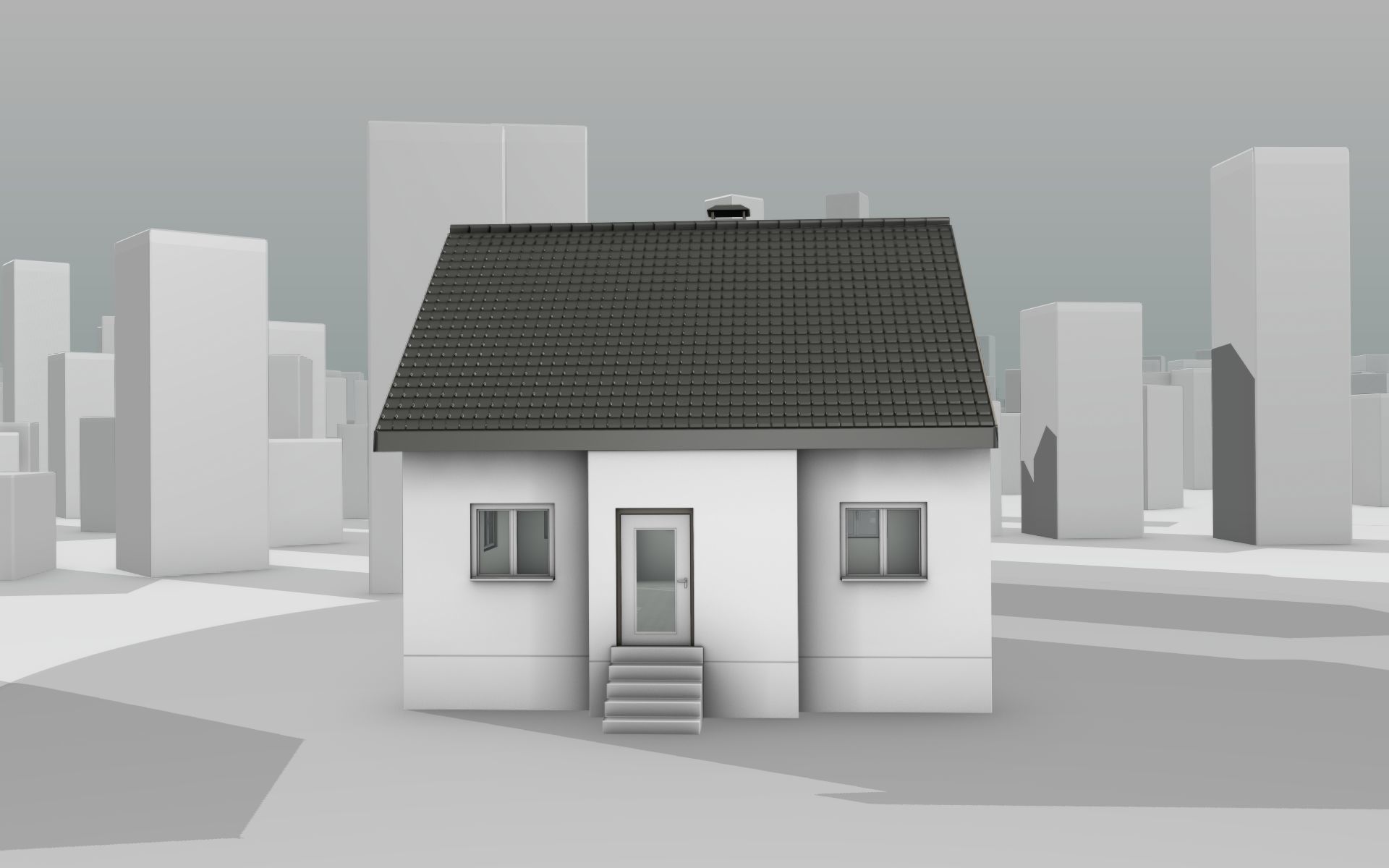 City House -10- Half-Double-House - Roof black - Wall white Low-poly 3D model_32