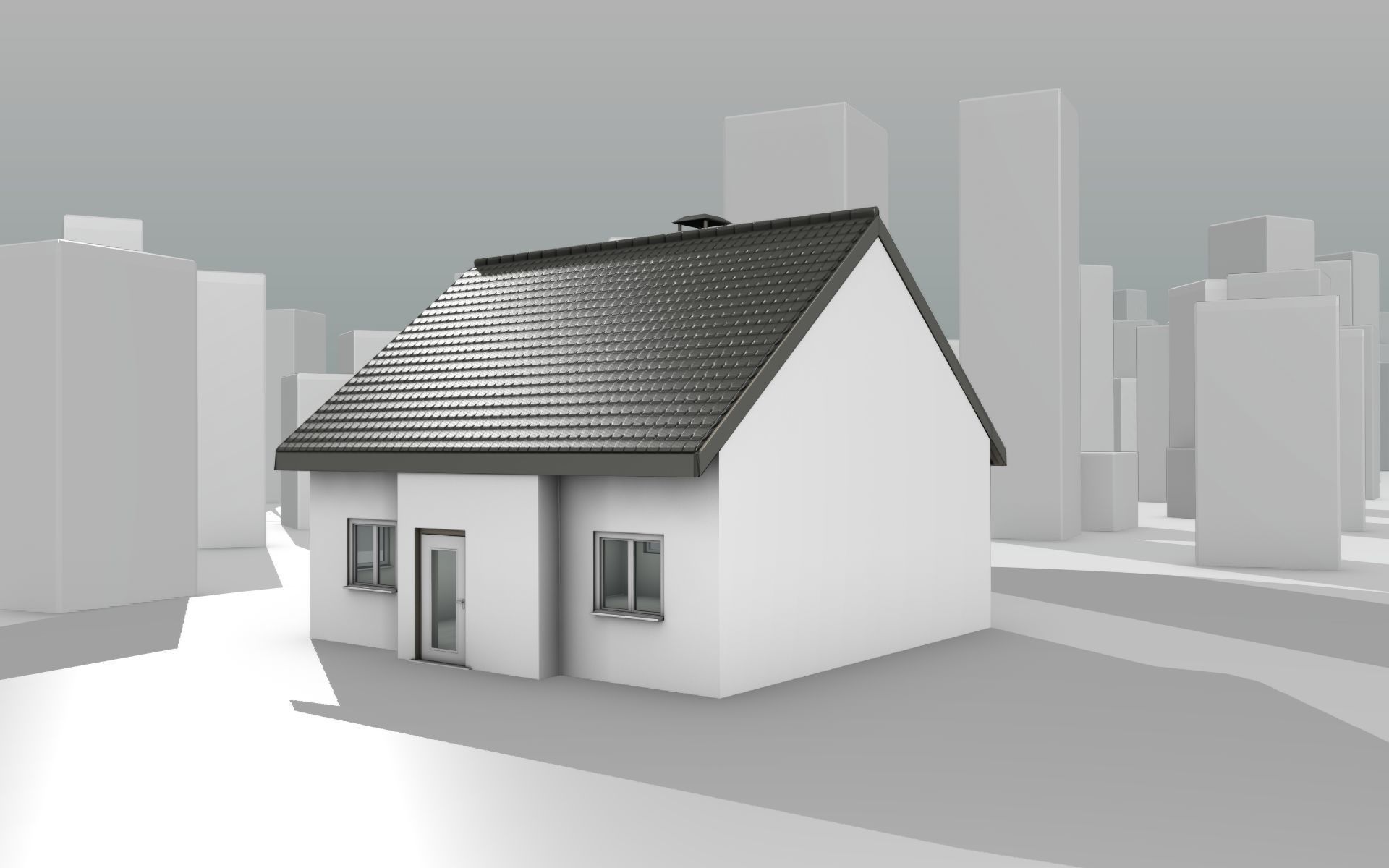 City House -10- Half-Double-House - Roof black - Wall white Low-poly 3D model_17