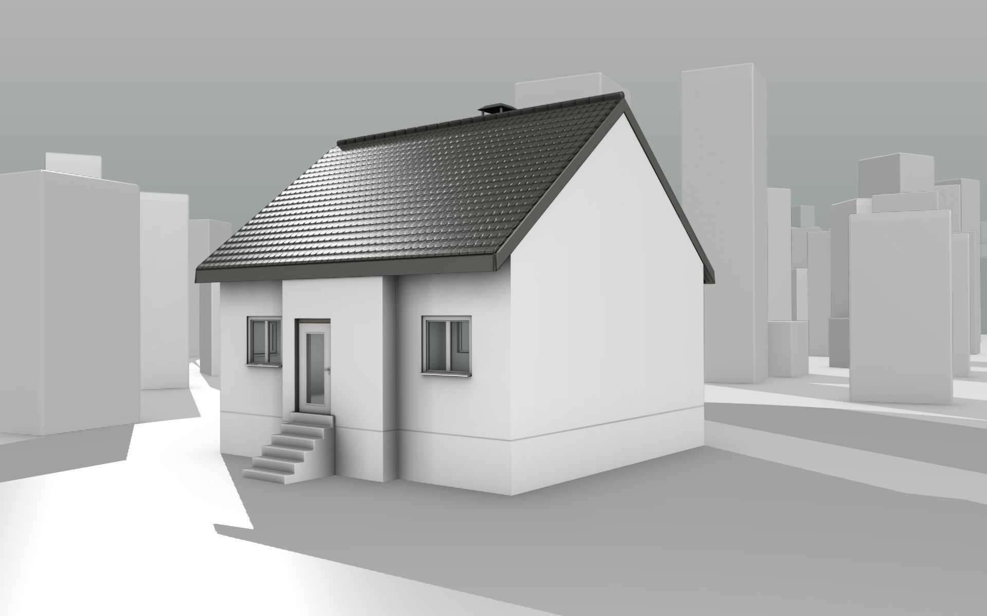 City House -10- Half-Double-House - Roof black - Wall white Low-poly 3D model_11