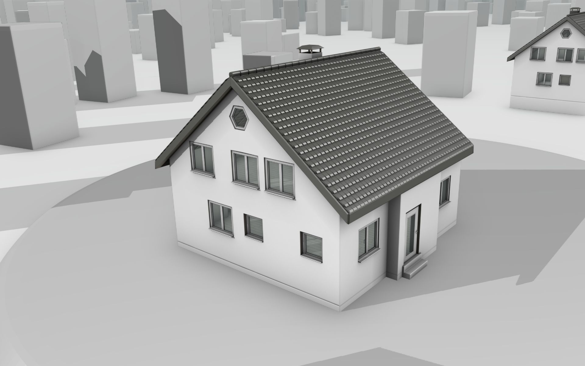 City House -10- Half-Double-House - Roof black - Wall white Low-poly 3D model_35