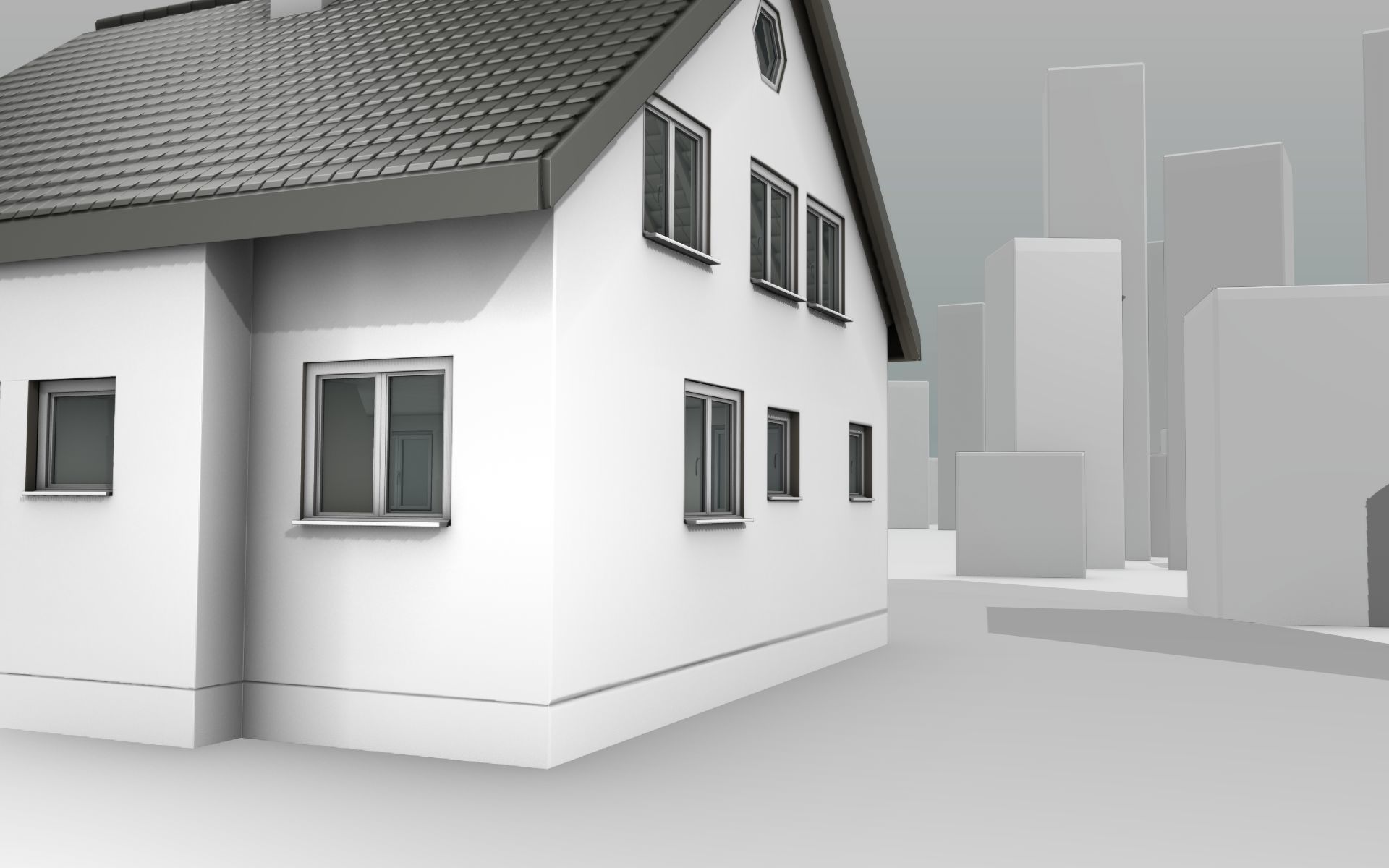 City House -10- Half-Double-House - Roof black - Wall white Low-poly 3D model_41