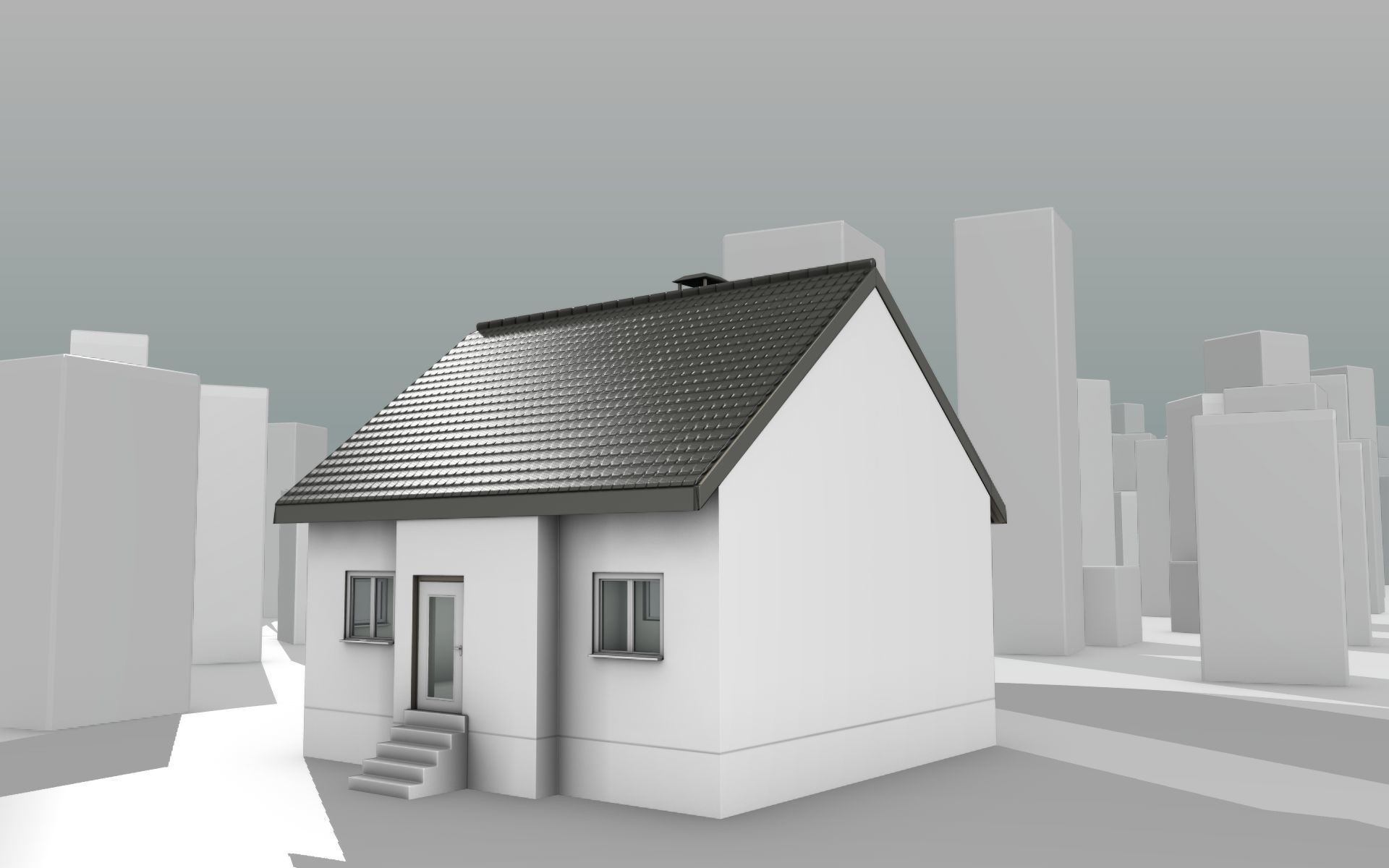 City House -10- Half-Double-House - Roof black - Wall white Low-poly 3D model_12