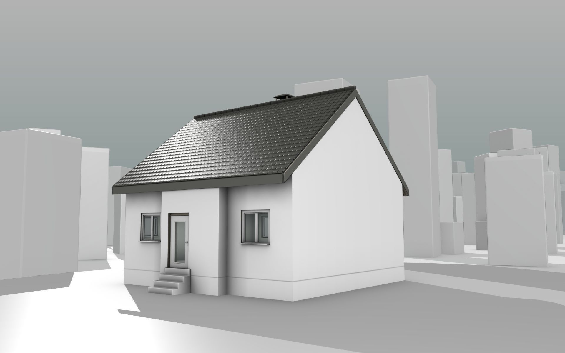 City House -10- Half-Double-House - Roof black - Wall white Low-poly 3D model_13