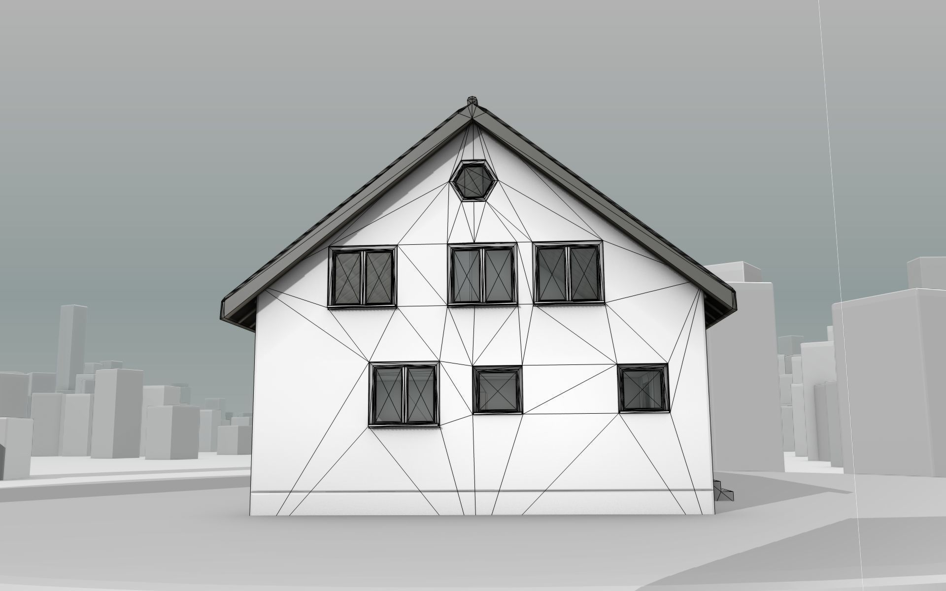 City House -10- Half-Double-House - Roof black - Wall white Low-poly 3D model_21