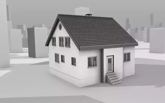 City House -10- Half-Double-House - Roof black - Wall white Low-poly 3D model