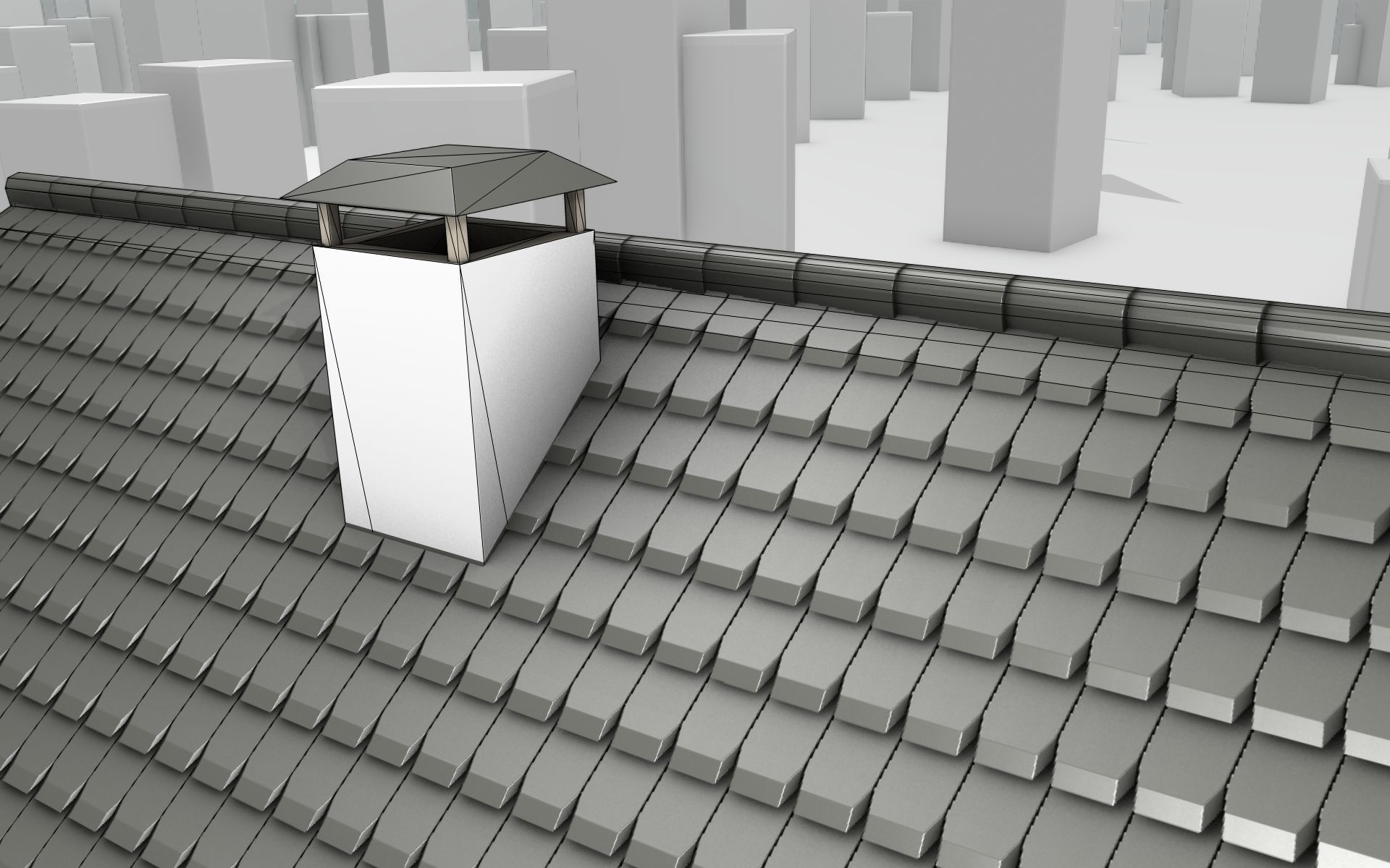 City House -10- Half-Double-House - Roof black - Wall white Low-poly 3D model_3