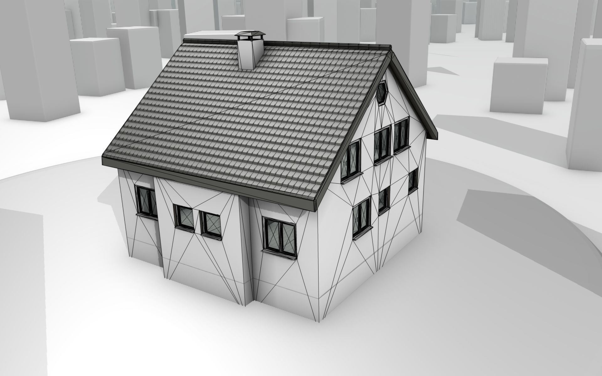 City House -10- Half-Double-House - Roof black - Wall white Low-poly 3D model_20