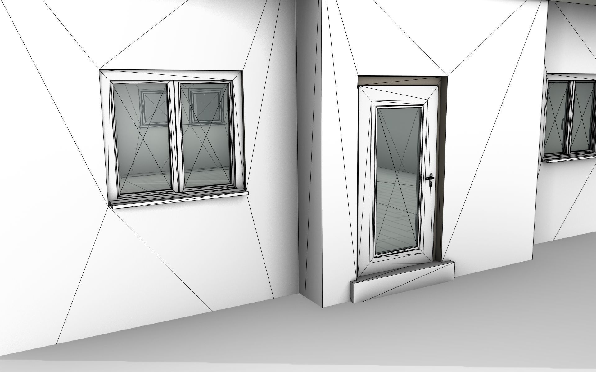 City House -10- Half-Double-House - Roof black - Wall white Low-poly 3D model_23