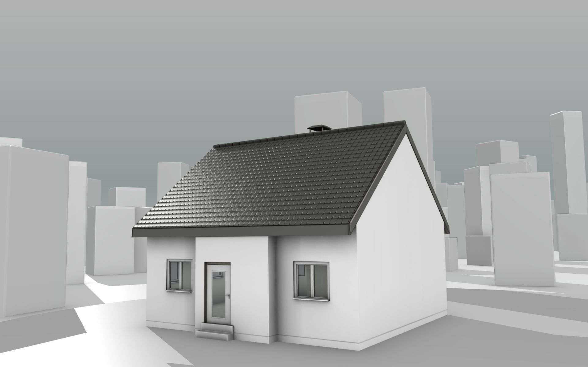 City House -10- Half-Double-House - Roof black - Wall white Low-poly 3D model_15