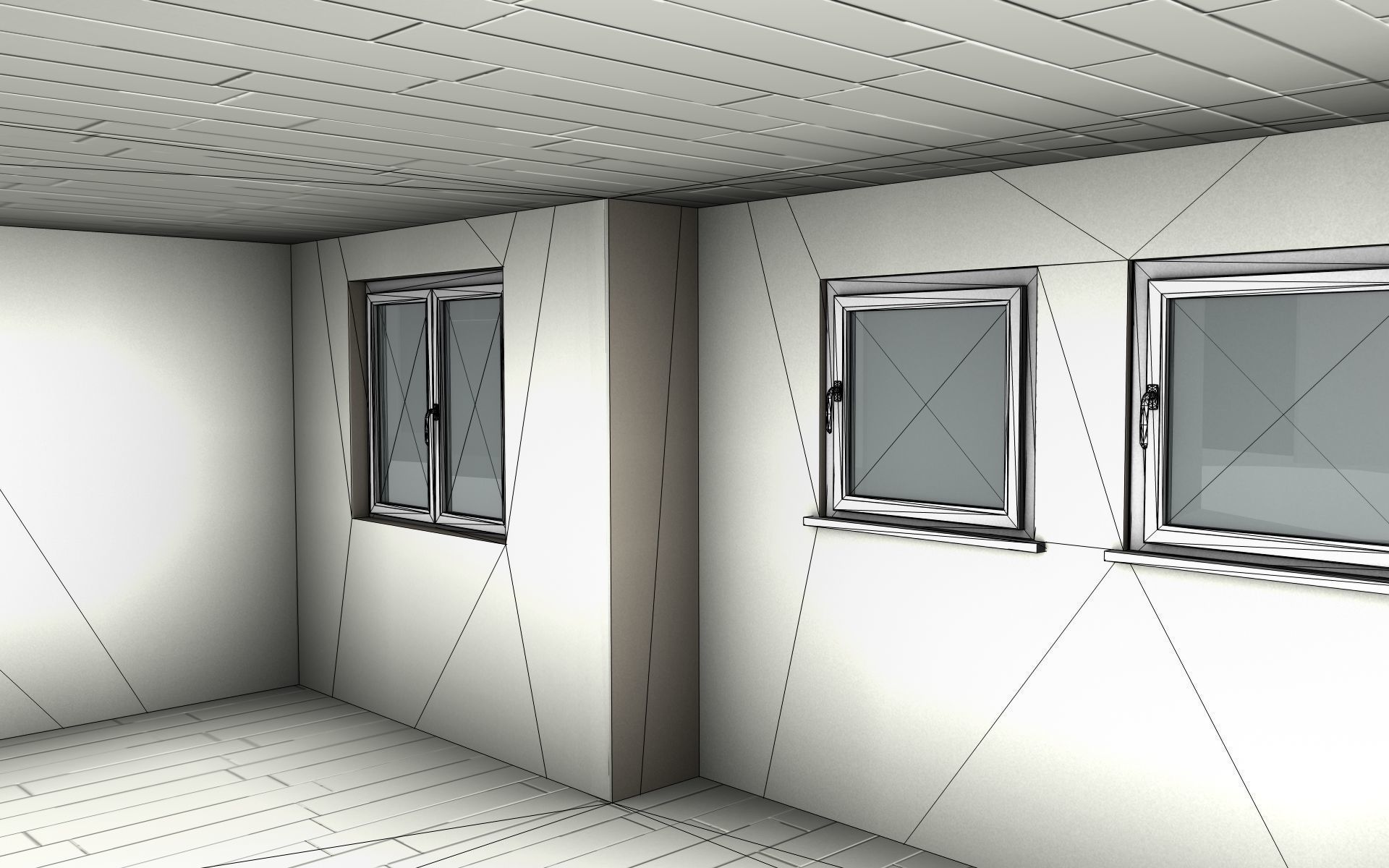 City House -10- Half-Double-House - Roof black - Wall white Low-poly 3D model_30