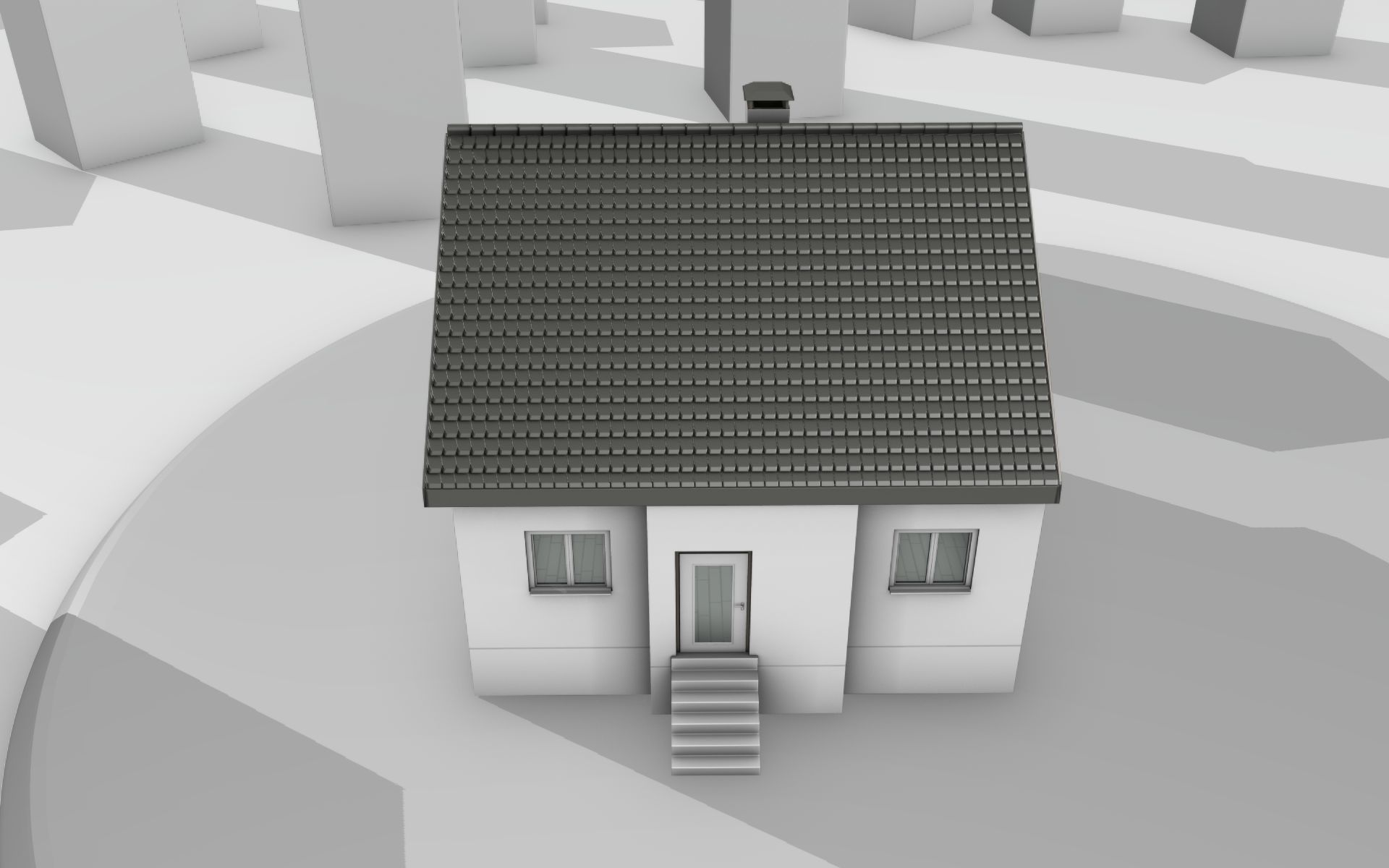City House -10- Half-Double-House - Roof black - Wall white Low-poly 3D model_6