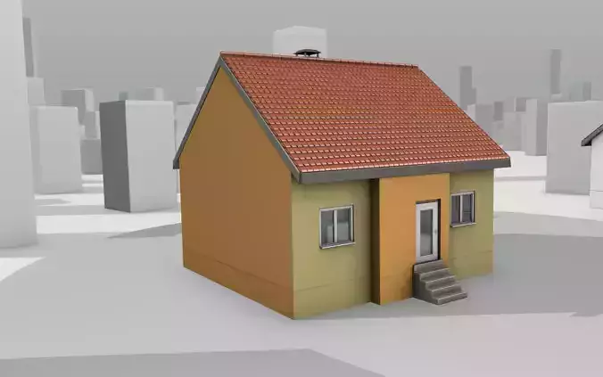 City House -9- Half-Double-House - Roof red - Wall orange