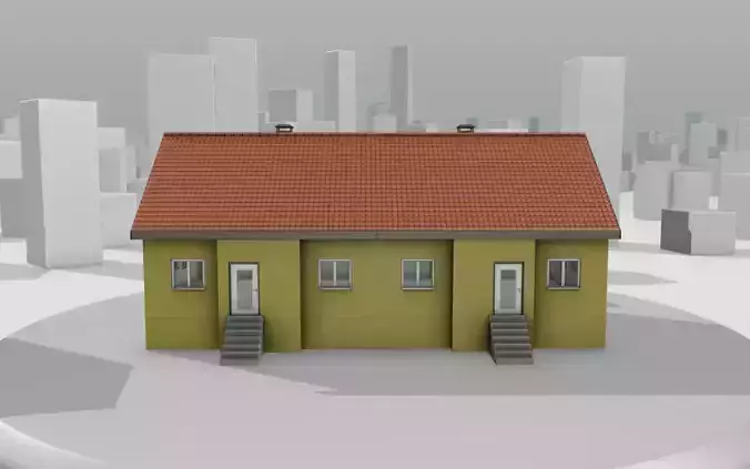 City House -8- Double-House - Roof red - Wall darkyellow