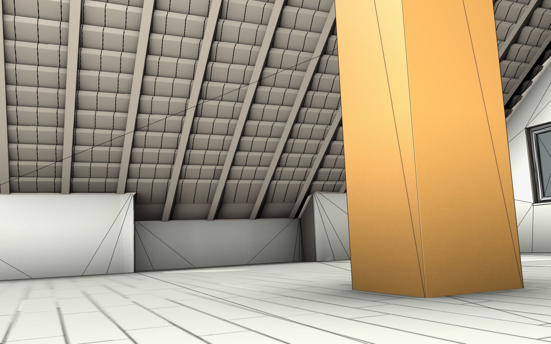 City House - 7 - Half-Double-House - Roof red - Wall skyblue Low-poly 3D model_22