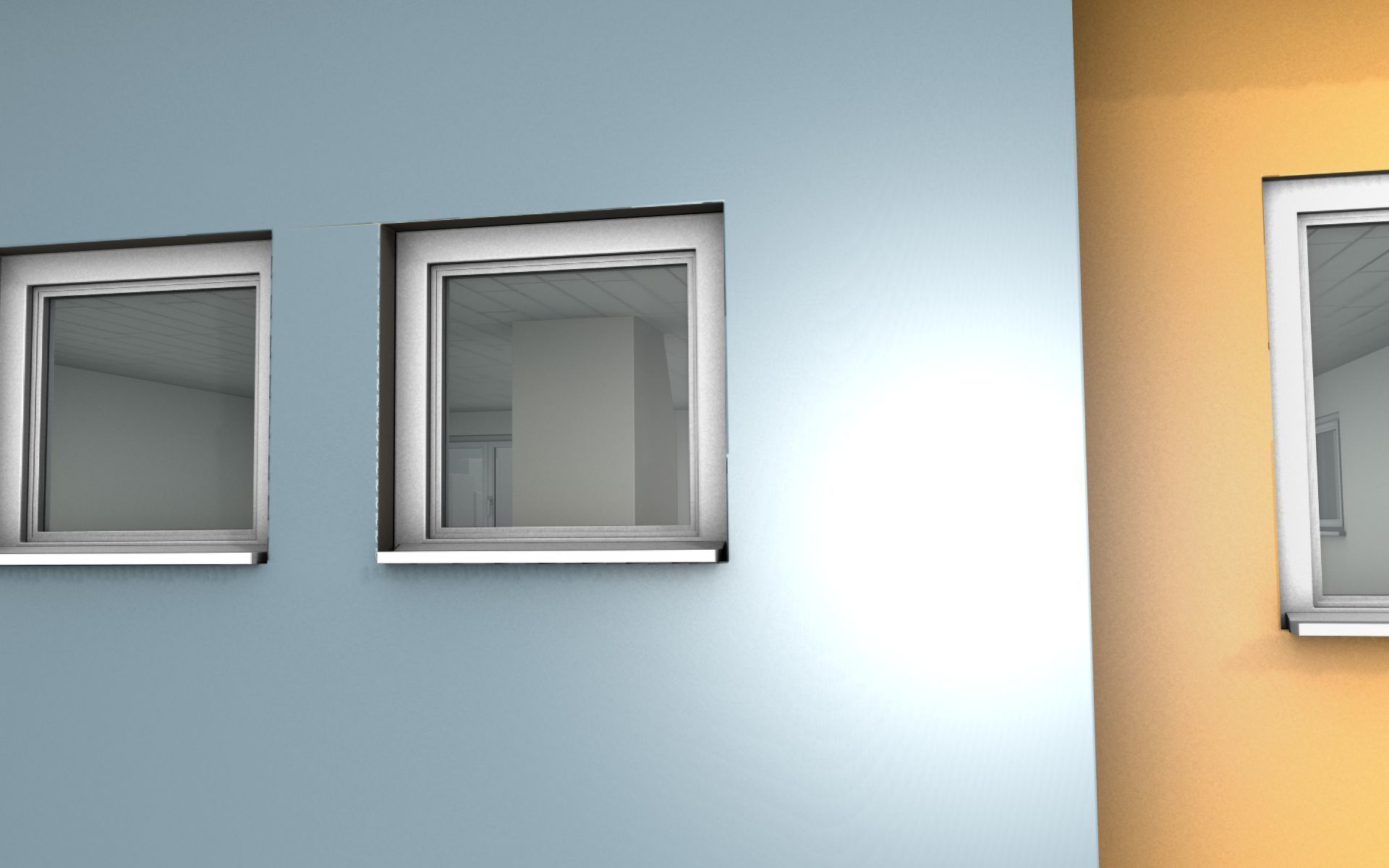 City House - 7 - Half-Double-House - Roof red - Wall skyblue Low-poly 3D model_38