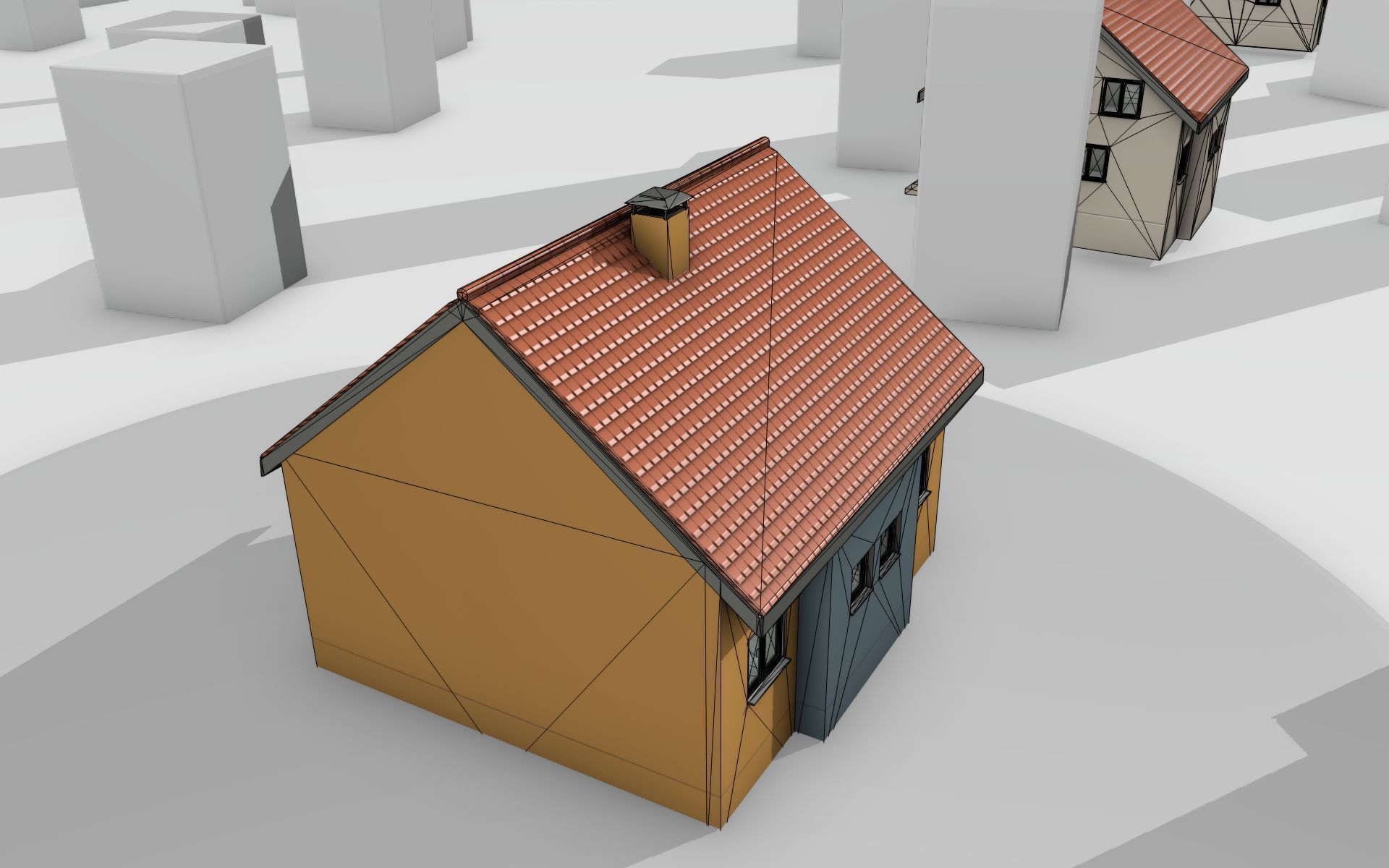 City House - 7 - Half-Double-House - Roof red - Wall skyblue Low-poly 3D model_23