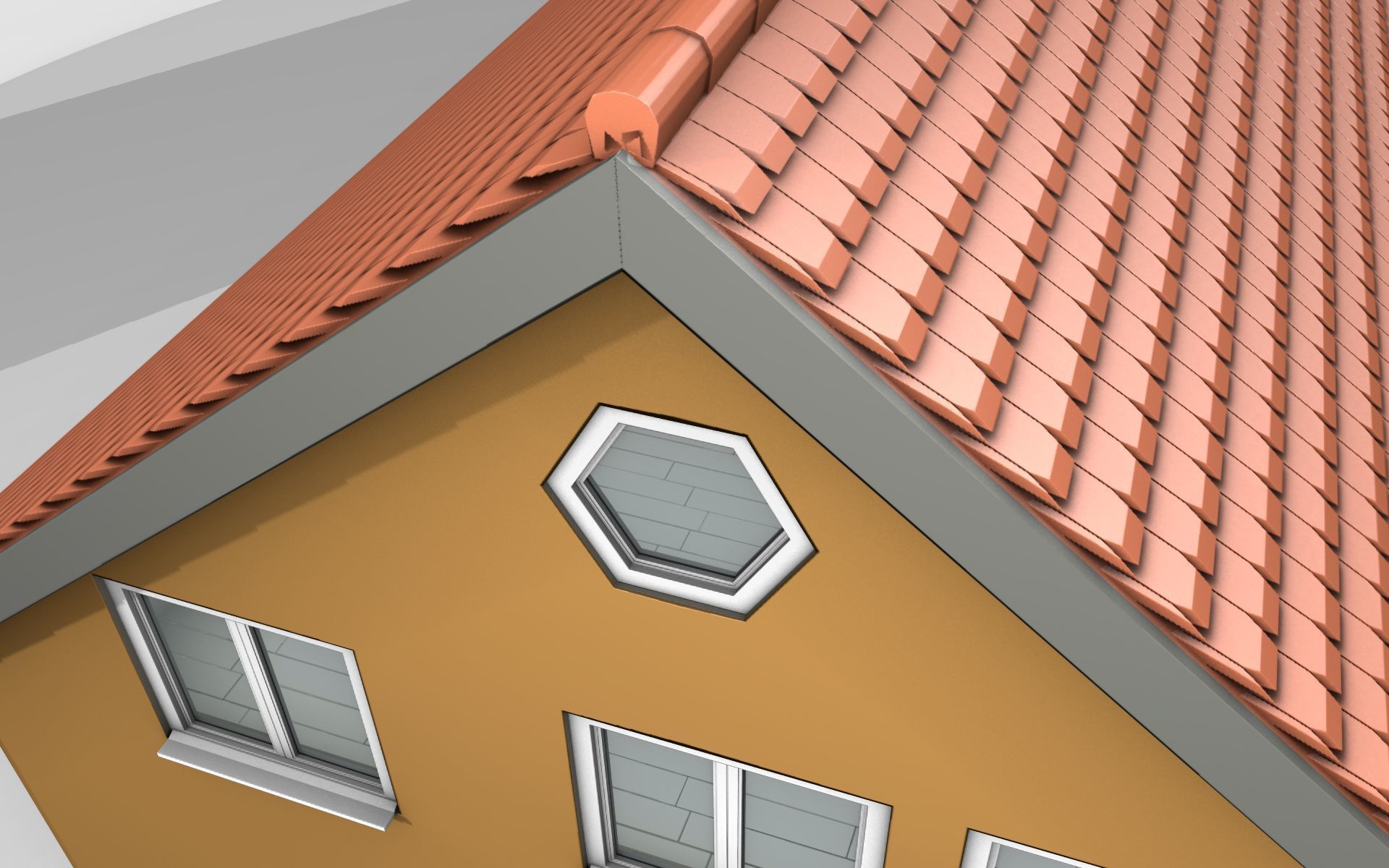 City House - 7 - Half-Double-House - Roof red - Wall skyblue Low-poly 3D model_34