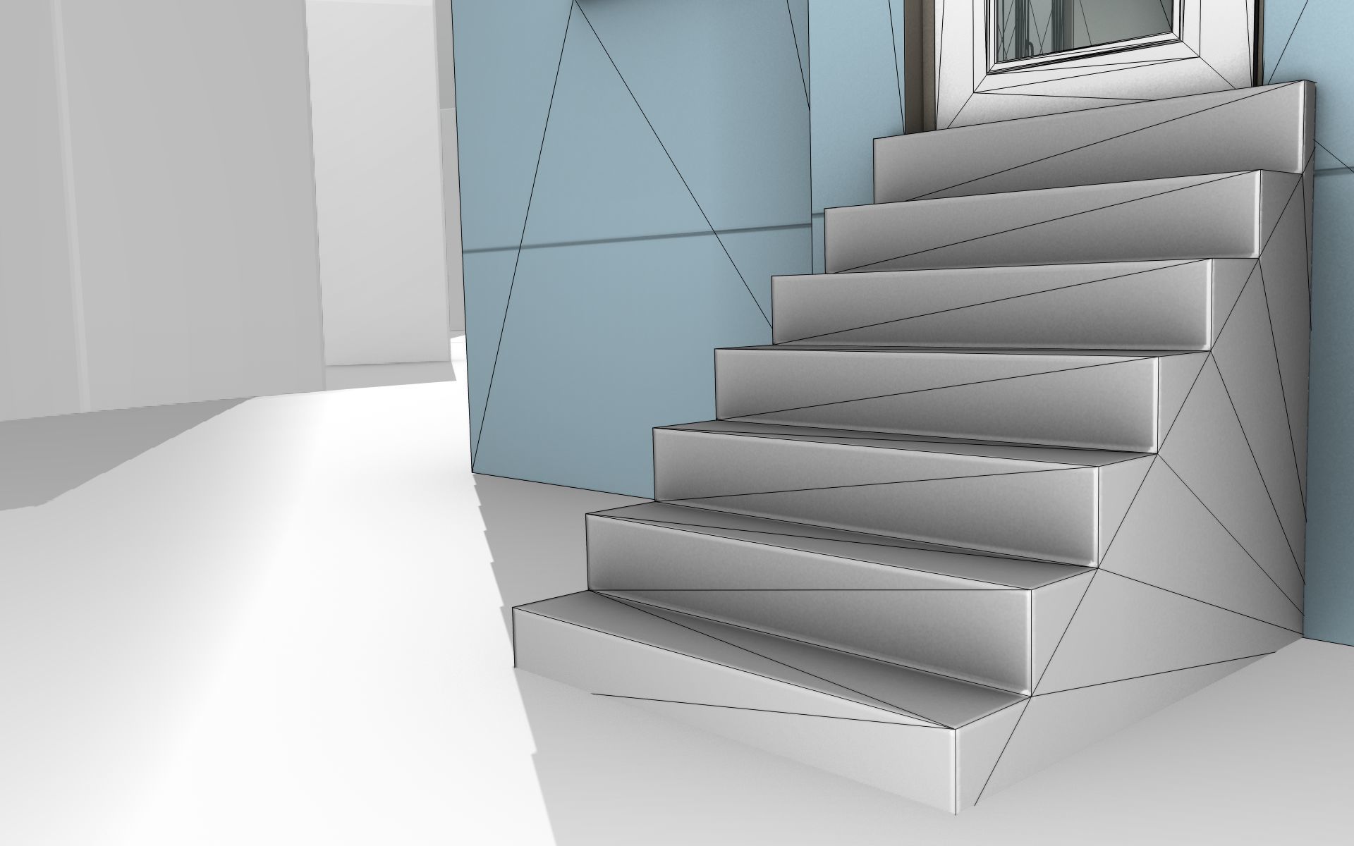 City House - 7 - Half-Double-House - Roof red - Wall skyblue Low-poly 3D model_20