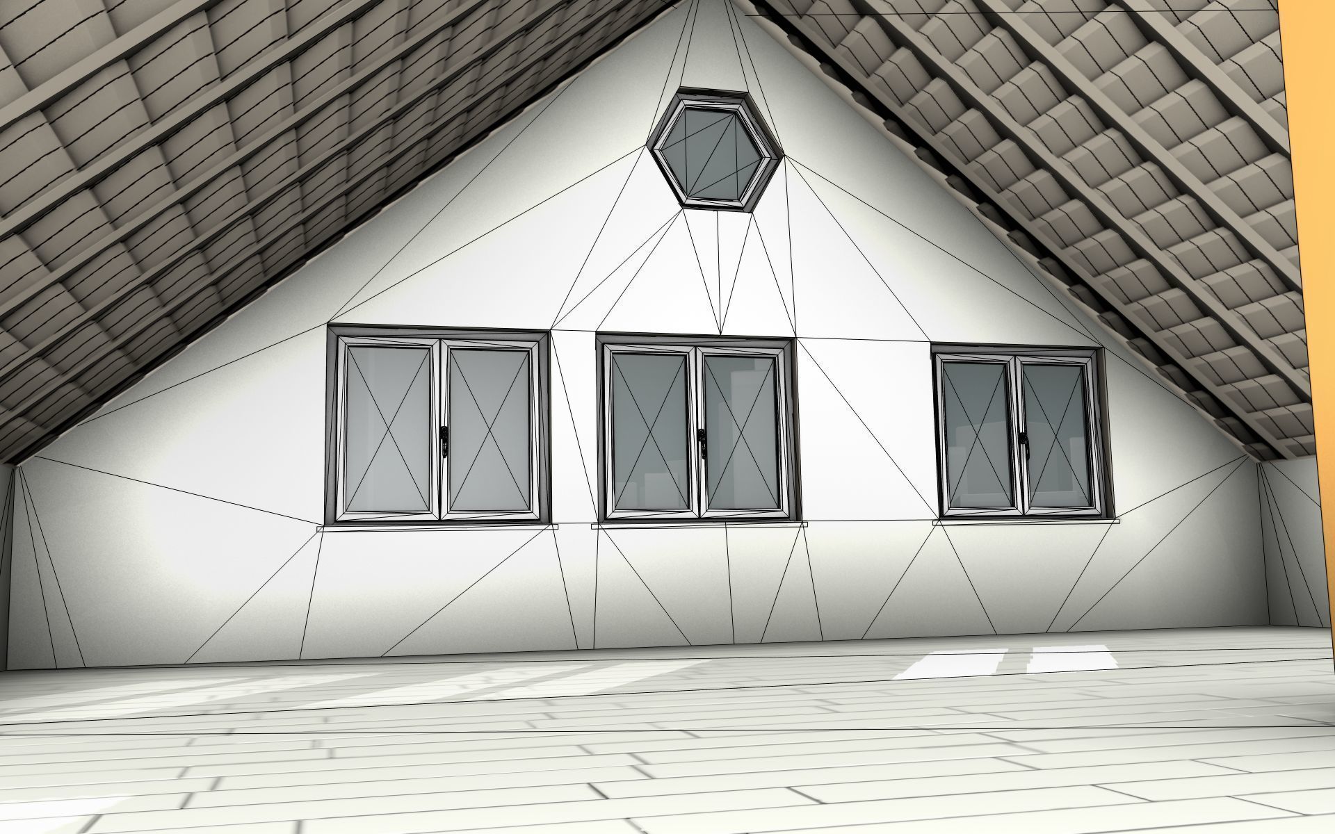 City House - 7 - Half-Double-House - Roof red - Wall skyblue Low-poly 3D model_21