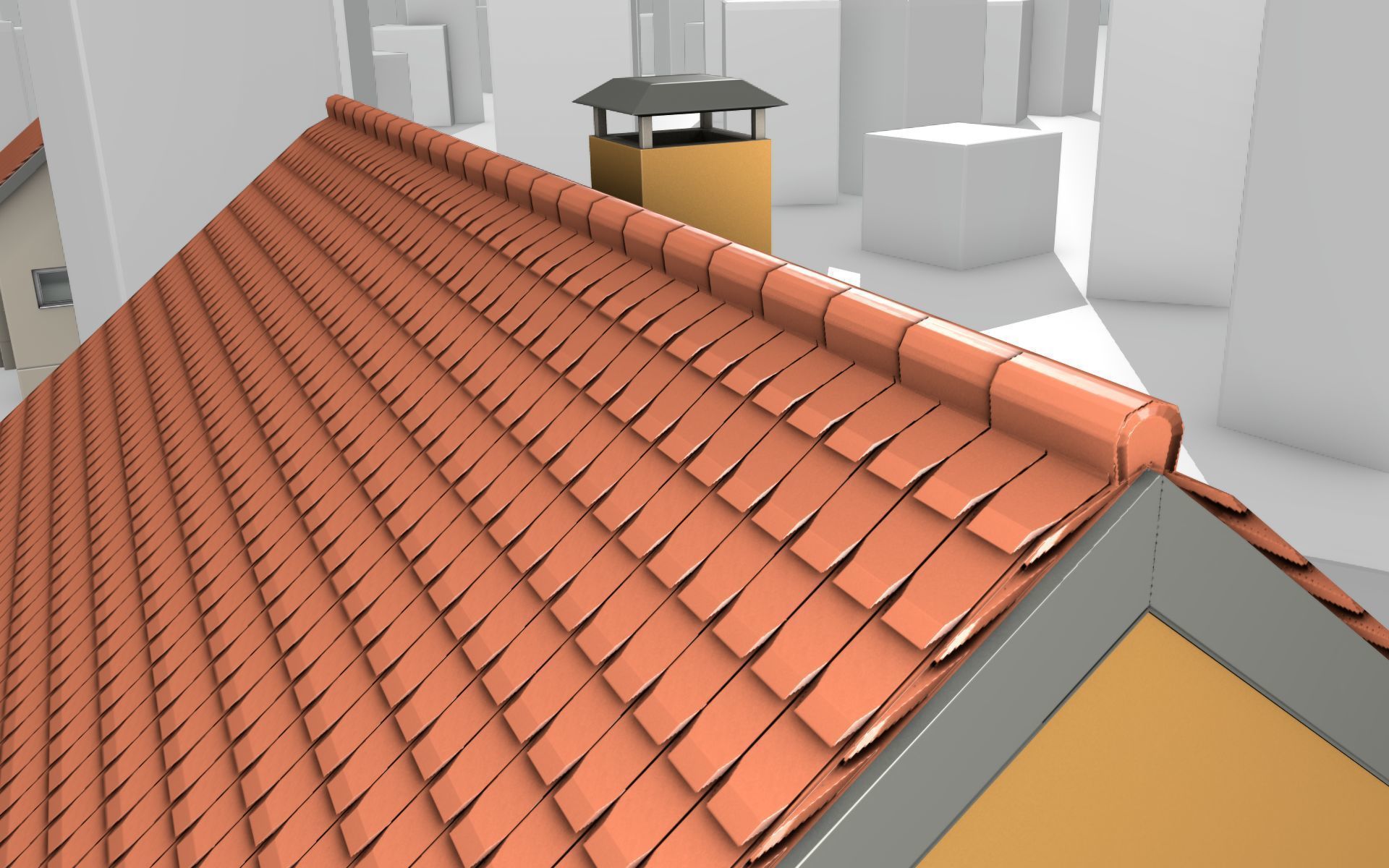 City House - 7 - Half-Double-House - Roof red - Wall skyblue Low-poly 3D model_42