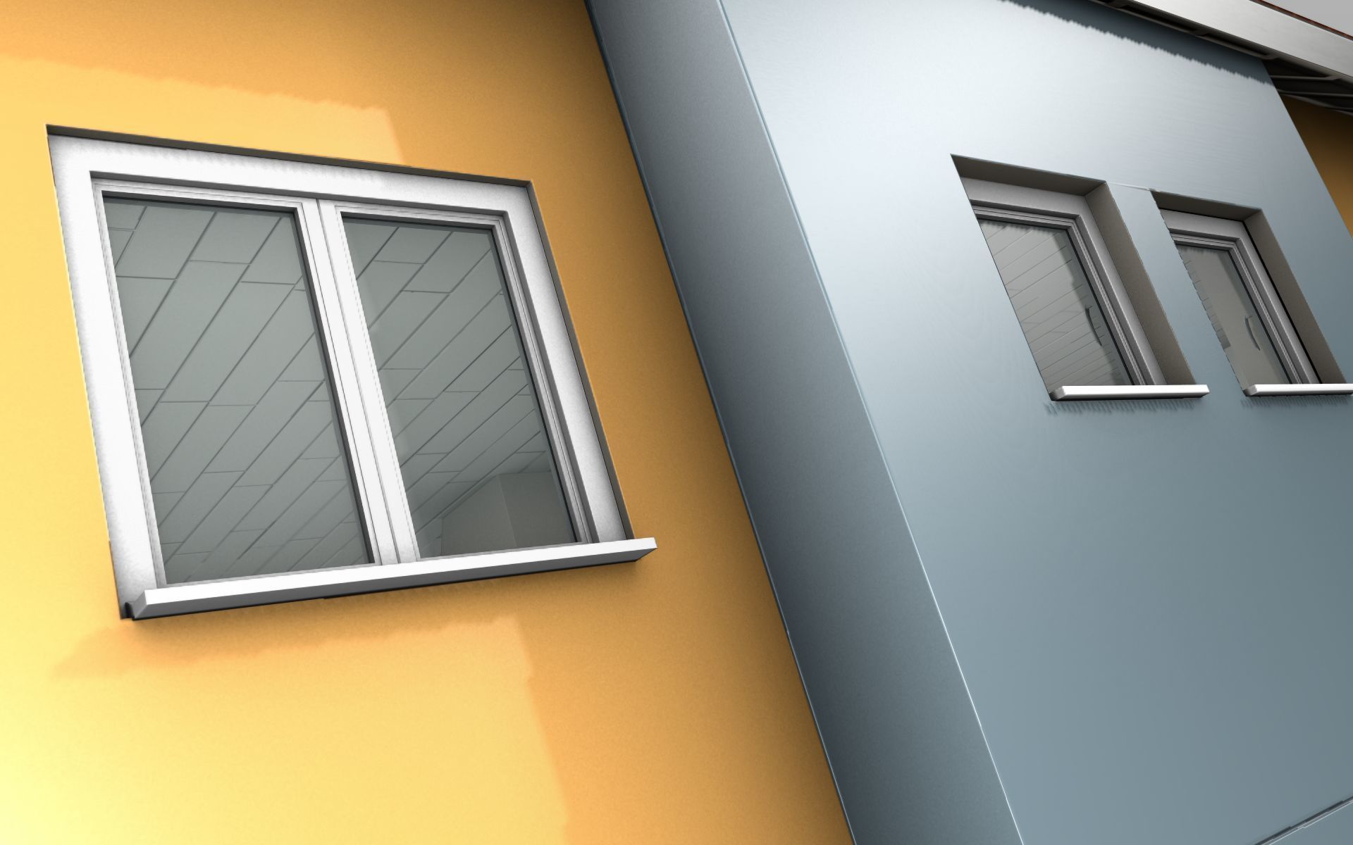 City House - 7 - Half-Double-House - Roof red - Wall skyblue Low-poly 3D model_37