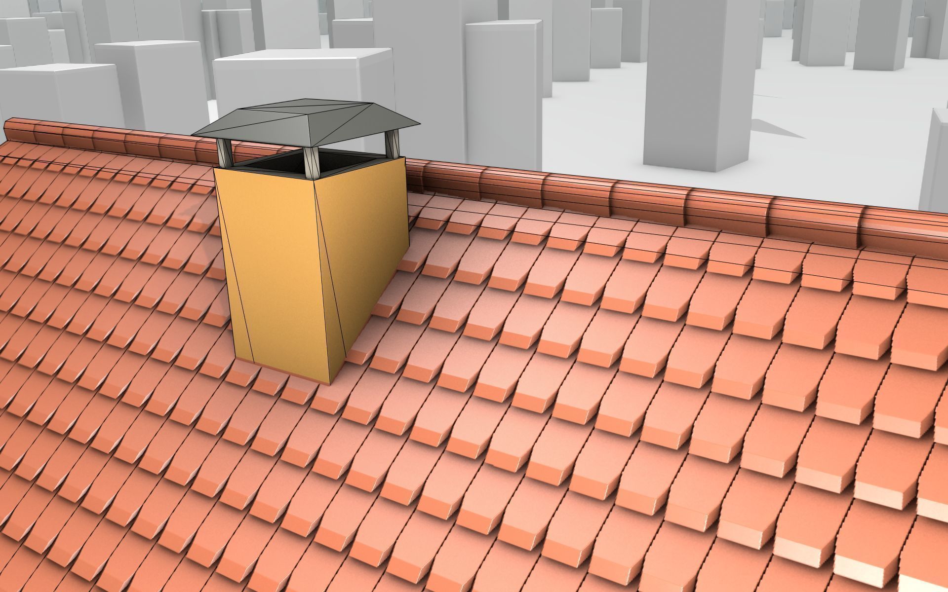 City House - 7 - Half-Double-House - Roof red - Wall skyblue Low-poly 3D model_16