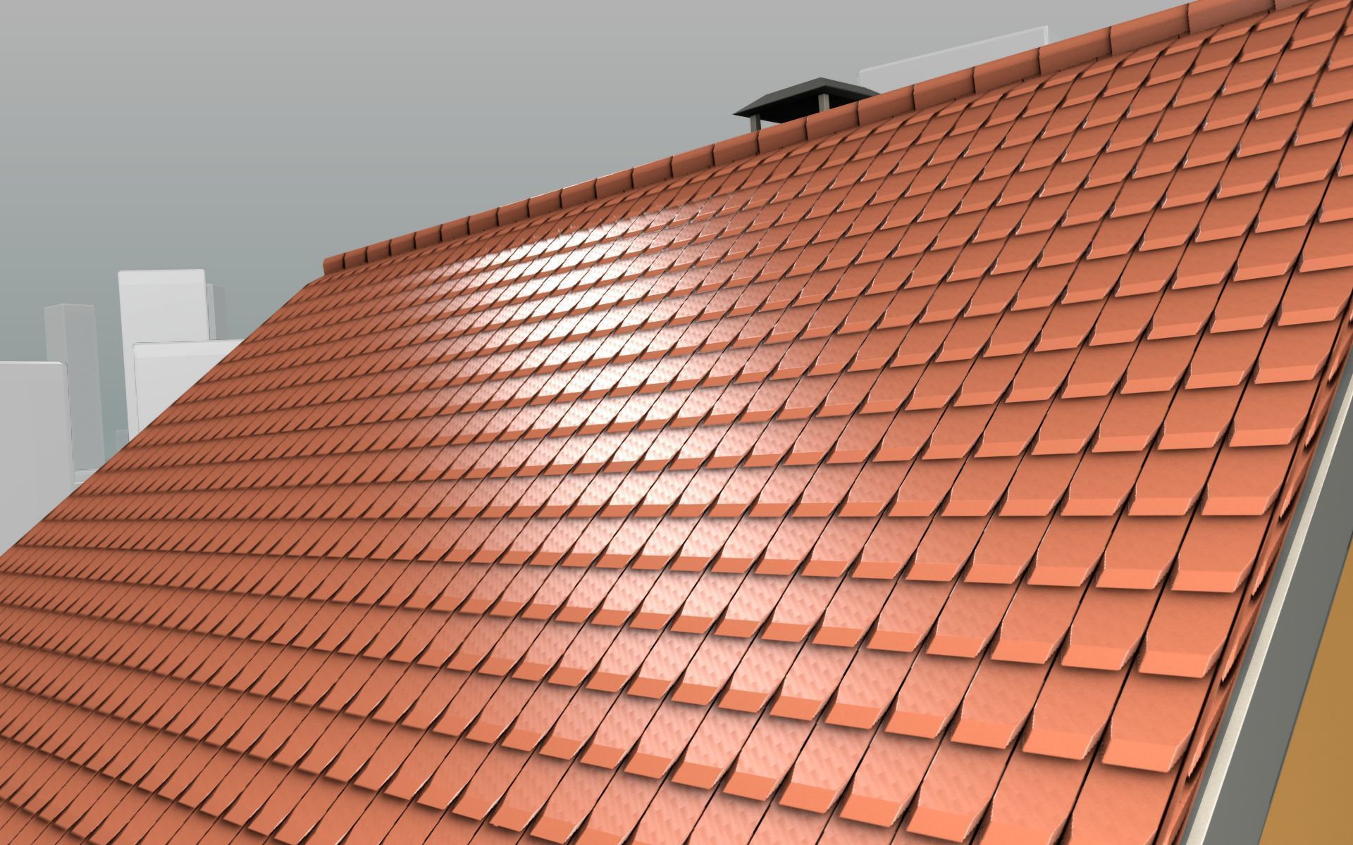 City House - 7 - Half-Double-House - Roof red - Wall skyblue Low-poly 3D model_36