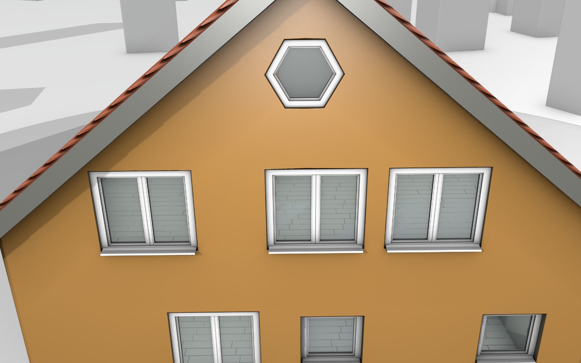 City House - 7 - Half-Double-House - Roof red - Wall skyblue Low-poly 3D model_5
