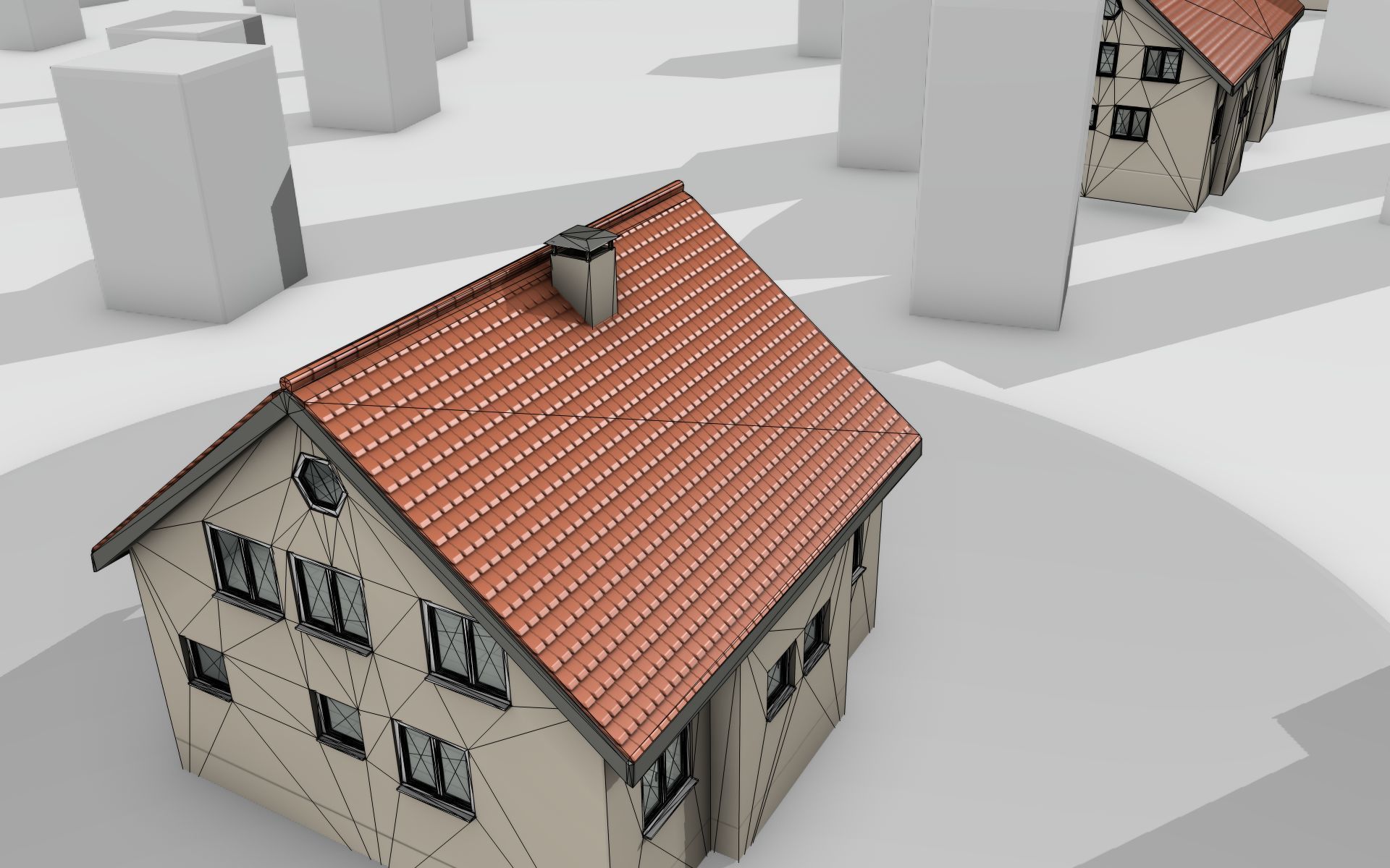 City House - 6 - Half-Double-House - Roof red - Wall skinyellow Low-poly 3D model_25