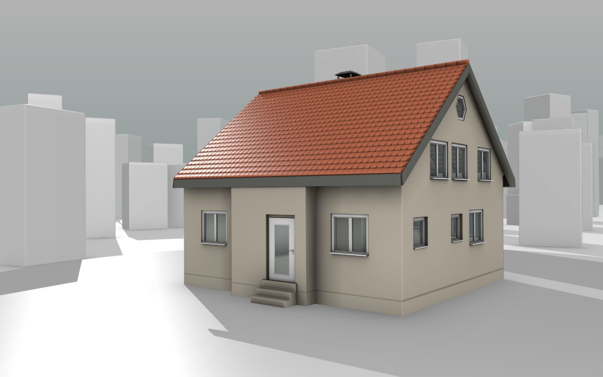 City House - 6 - Half-Double-House - Roof red - Wall skinyellow Low-poly 3D model_11
