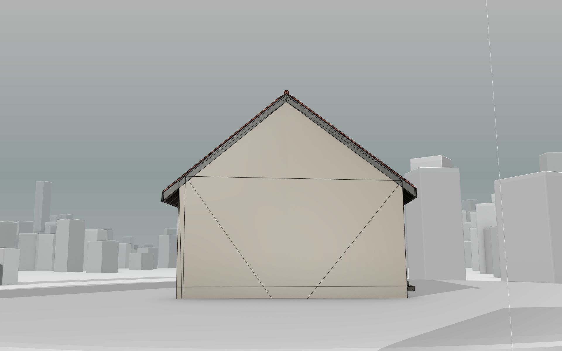 City House - 6 - Half-Double-House - Roof red - Wall skinyellow Low-poly 3D model_19