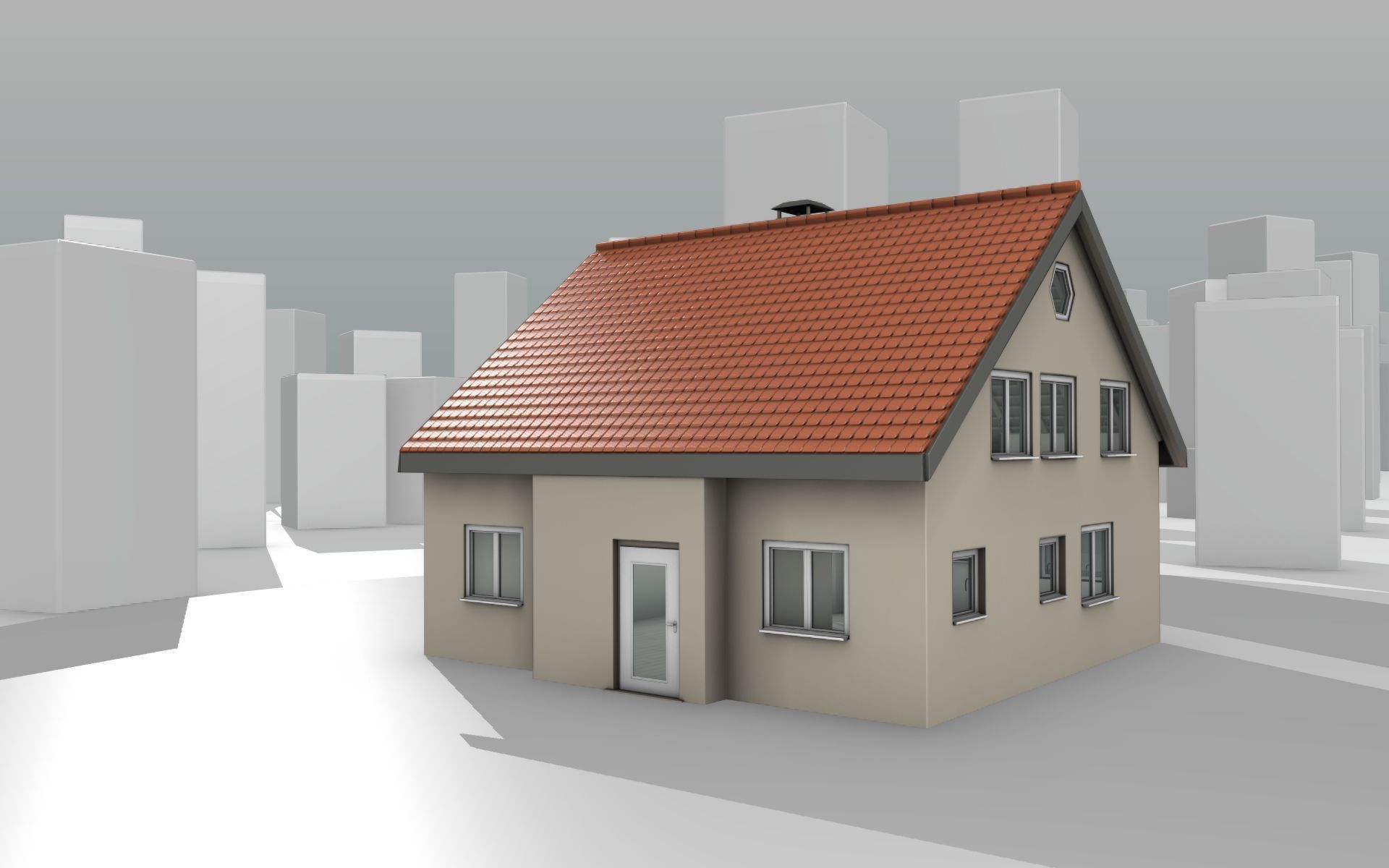 City House - 6 - Half-Double-House - Roof red - Wall skinyellow Low-poly 3D model_14