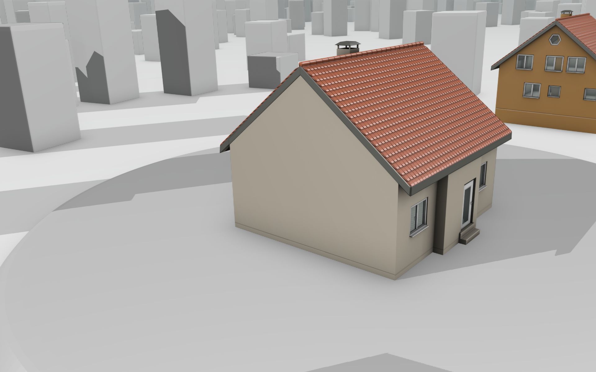 City House - 6 - Half-Double-House - Roof red - Wall skinyellow Low-poly 3D model_35