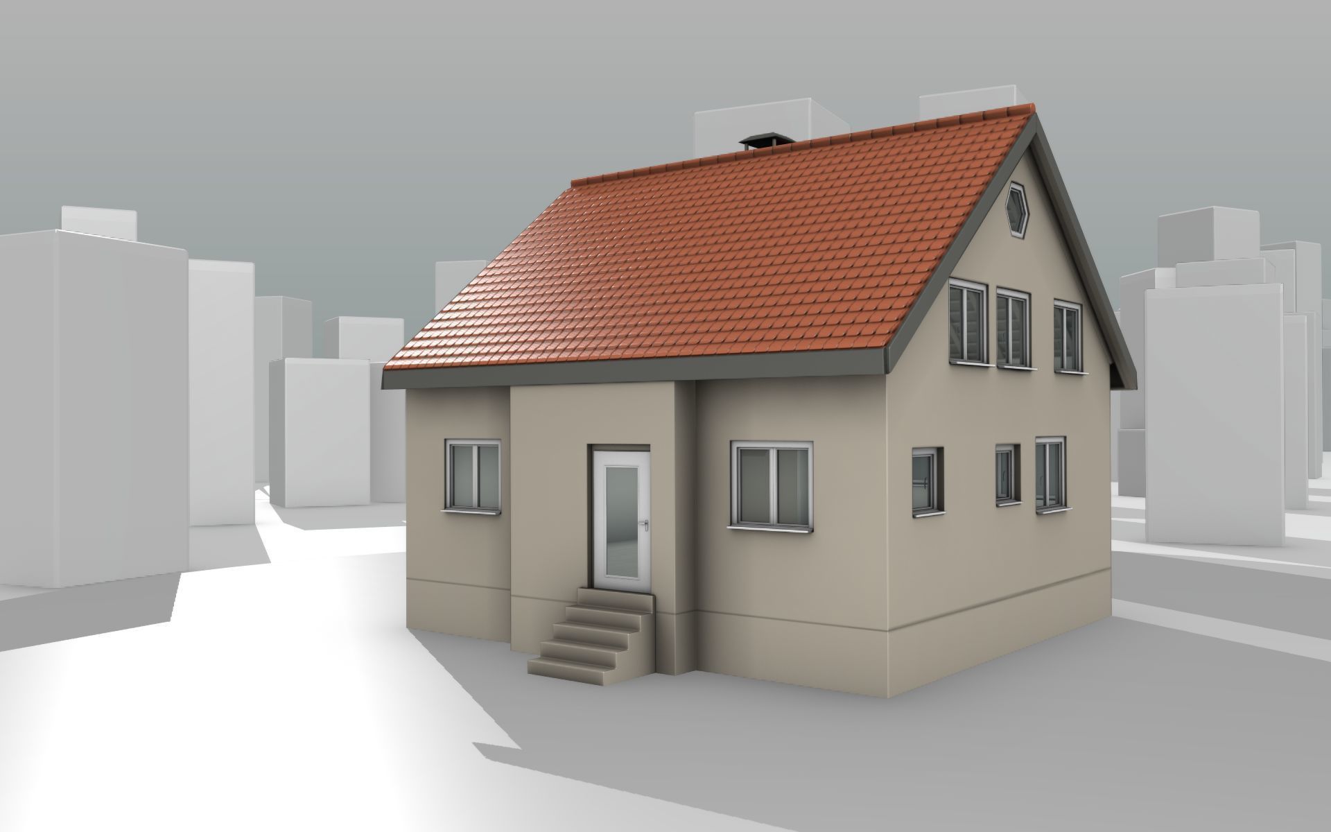 City House - 6 - Half-Double-House - Roof red - Wall skinyellow Low-poly 3D model_9
